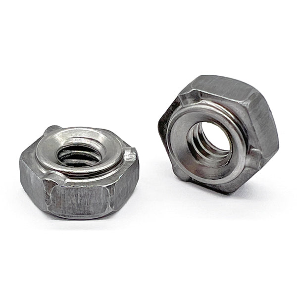 1/4"-20 3 Prong Long Pilot Hex Weld Nuts