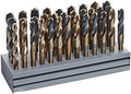 33 Piece HSS Black & Gold Drill Bit Set with Reduced 1/2" 3-Flat Shank, 1/2" - 1", Metal Stand