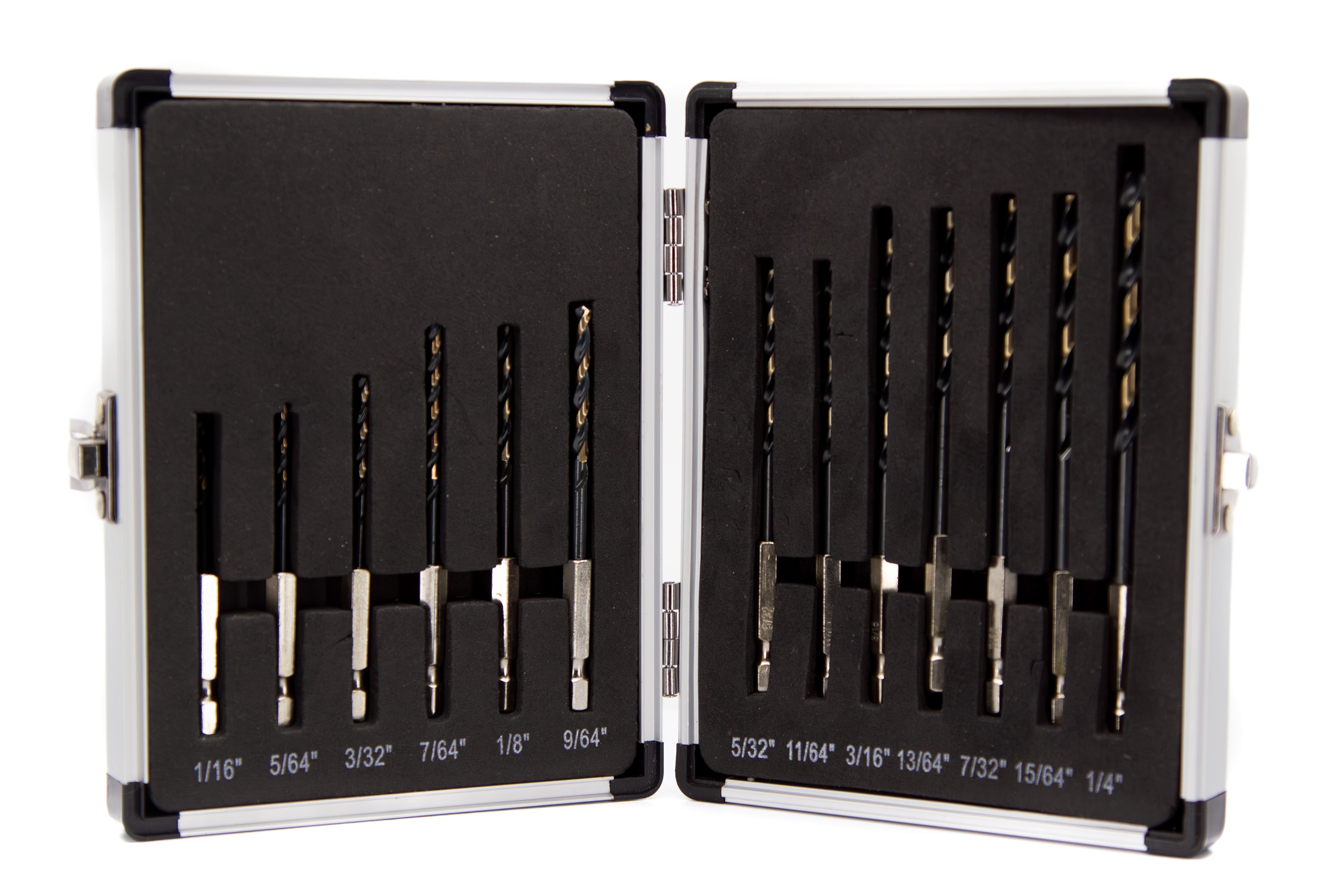 13 Piece Quick Change Hex Shank Drill Bit Set 1/16" - 1/4" Plastic Case