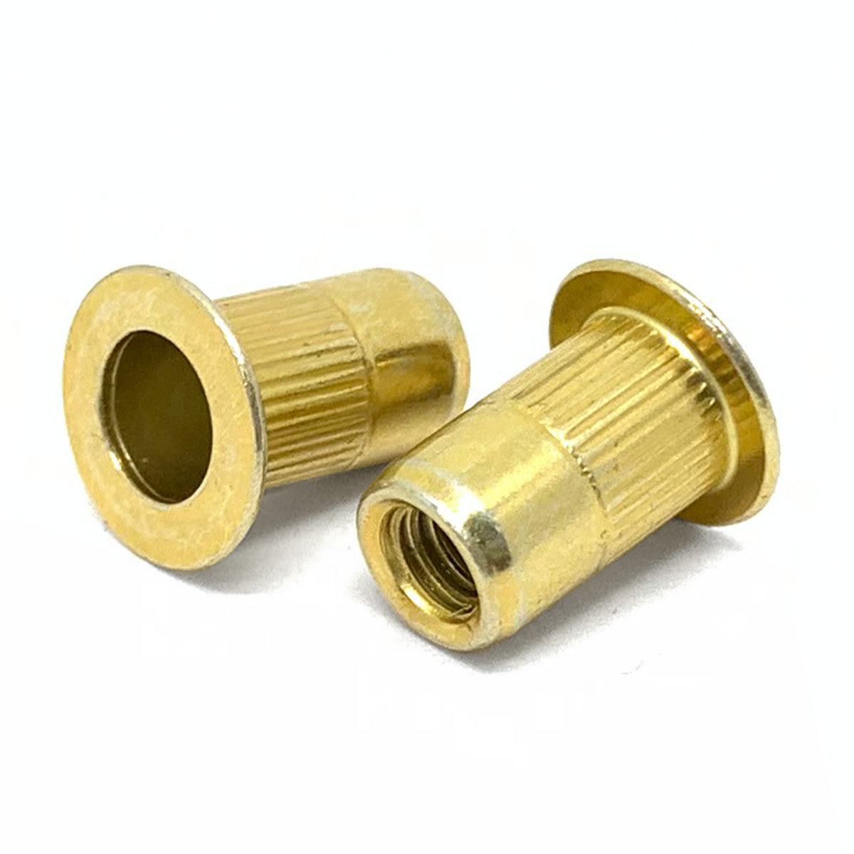#8-32 (.020-.080) Steel Large Flange Knurled Body Rivet Nut Zinc Yellow
