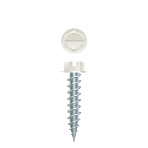 #8 SLT Strong-Point Hex Washer Head Painted White 8 x 3/4, 1/4 A.F., Zinc