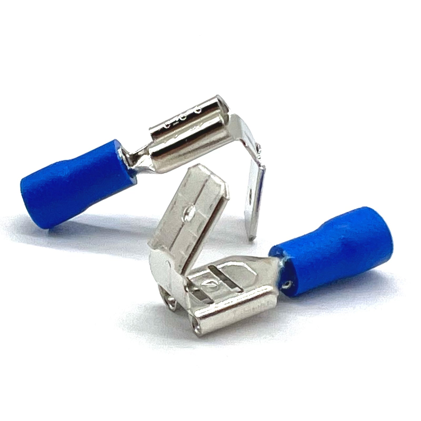 Blue PVC/Vinyl Male Spade Crimp Connectors – AWG 16-14 – Fork / Split Ring Terminals By TheBoltBarn