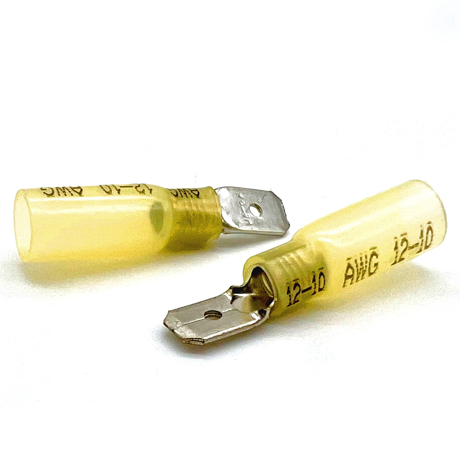 Yellow Heat Shrink Marine Grade Male Spade Connectors, AWG 12-10