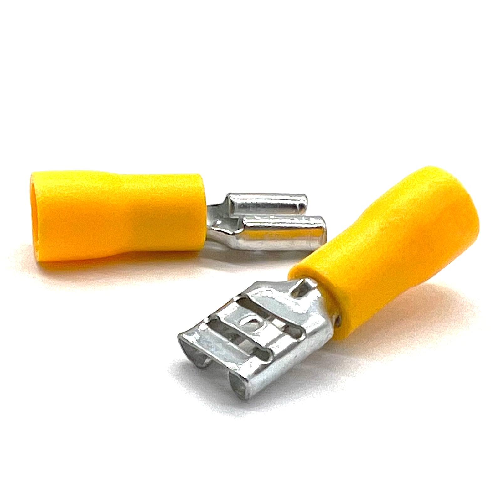 Yellow PVC/Vinyl Female Spade Crimp Connector, AWG 12-10