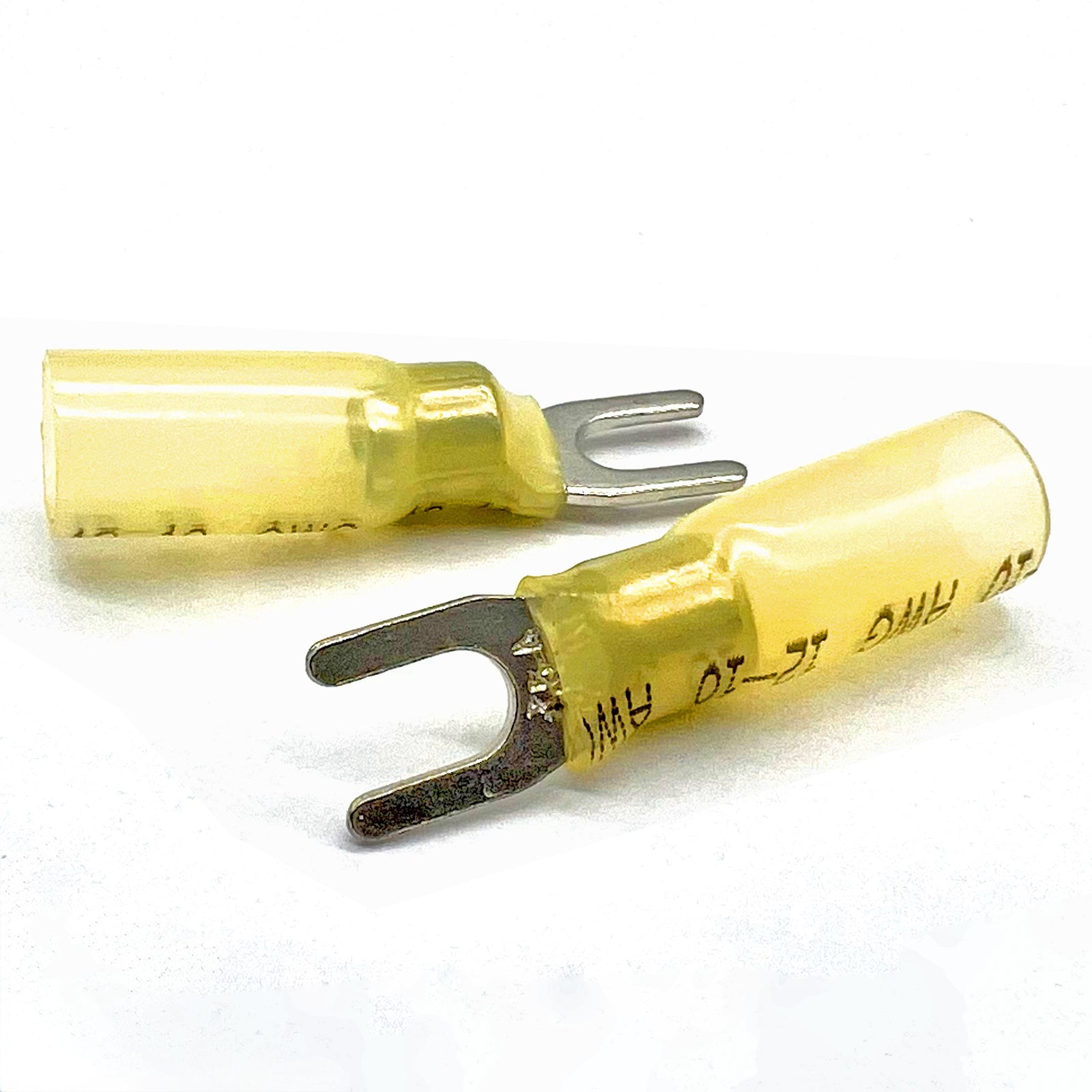 Yellow Heat Shrink Marine Grade #10 U-Type Fork Connectors, AWG 12-10