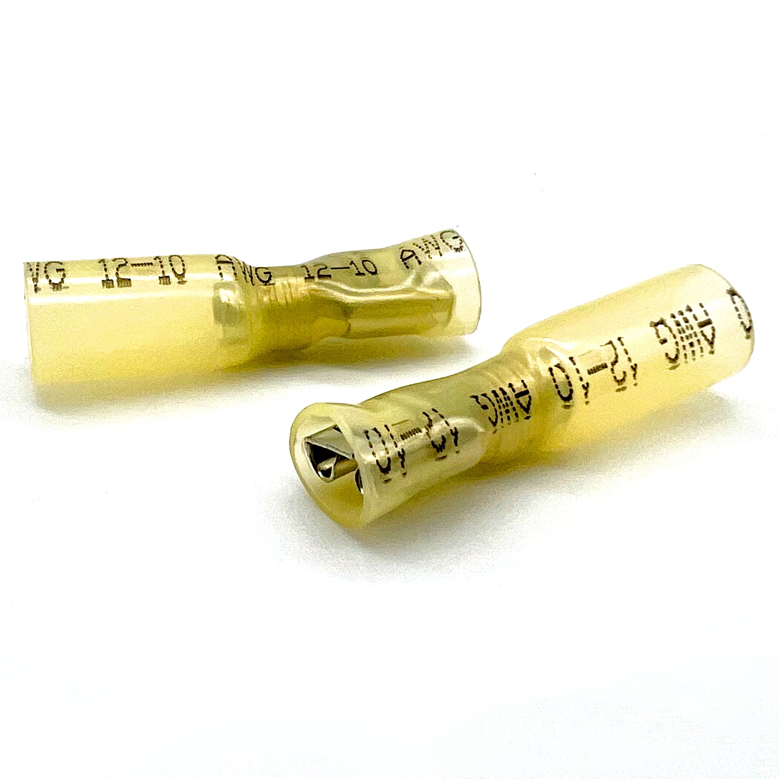 Yellow Heat Shrink Marine Grade Female Spade Connectors, AWG 12-10