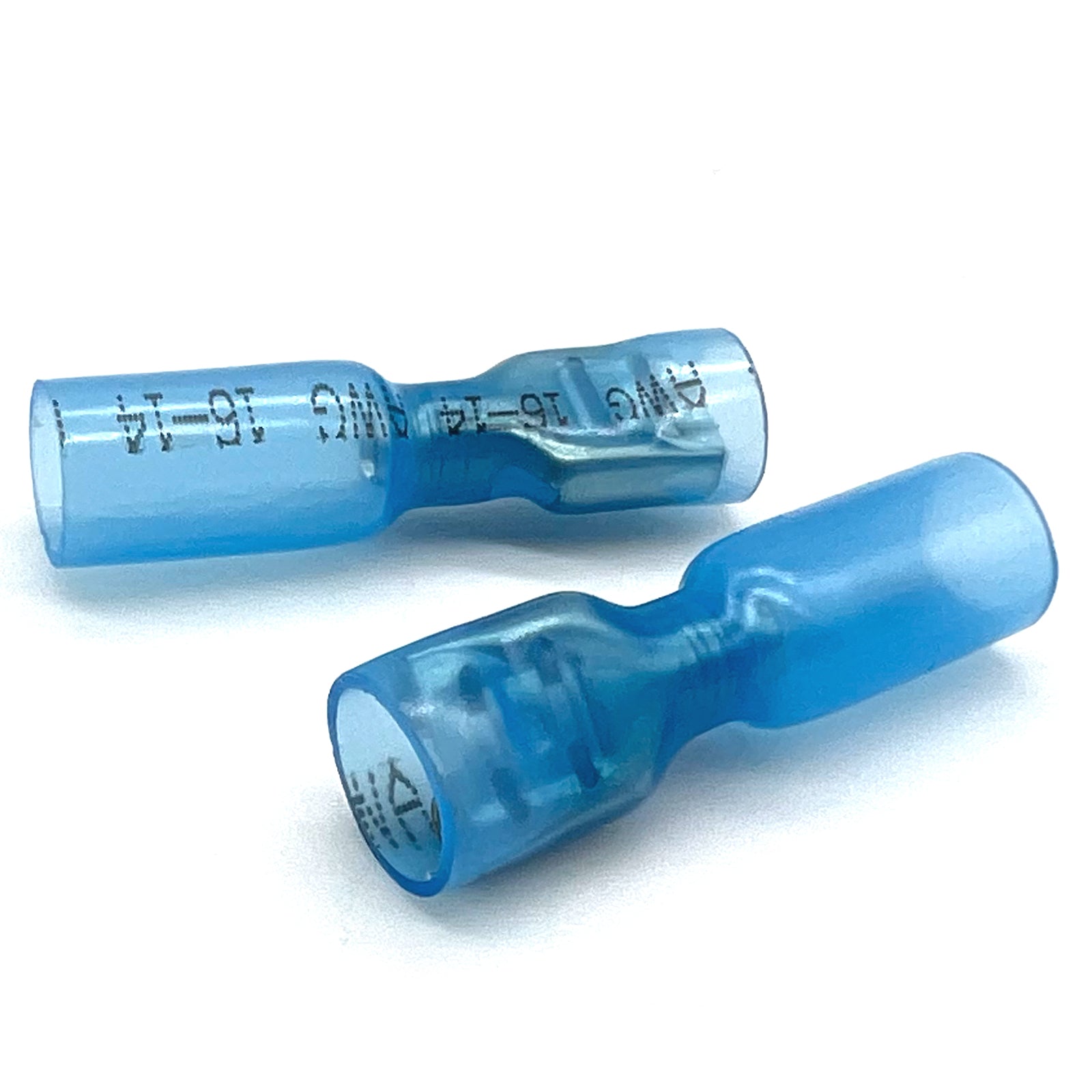 Blue Heat Shrink Marine Grade Female Spade Connectors, AWG 16-14