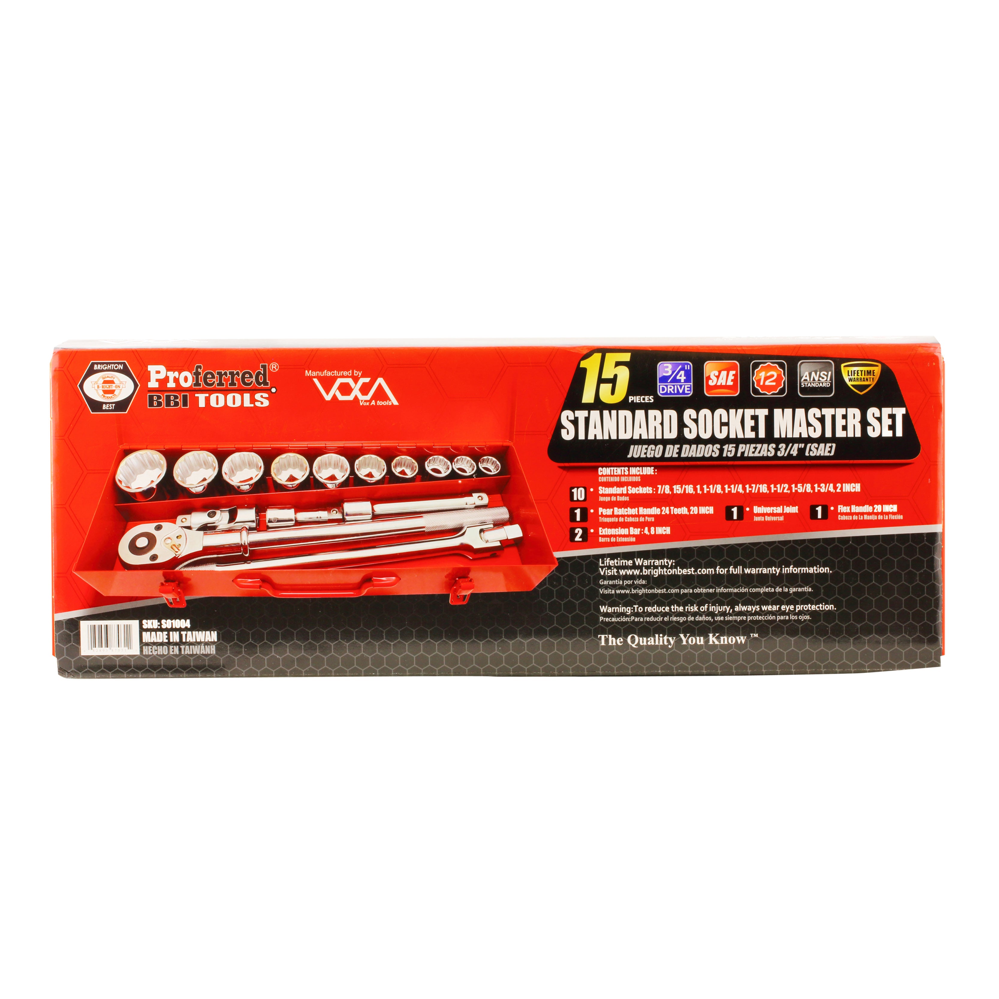 15 Piece Proferred Drive Socket Master Set Inch (3/4" Drive)