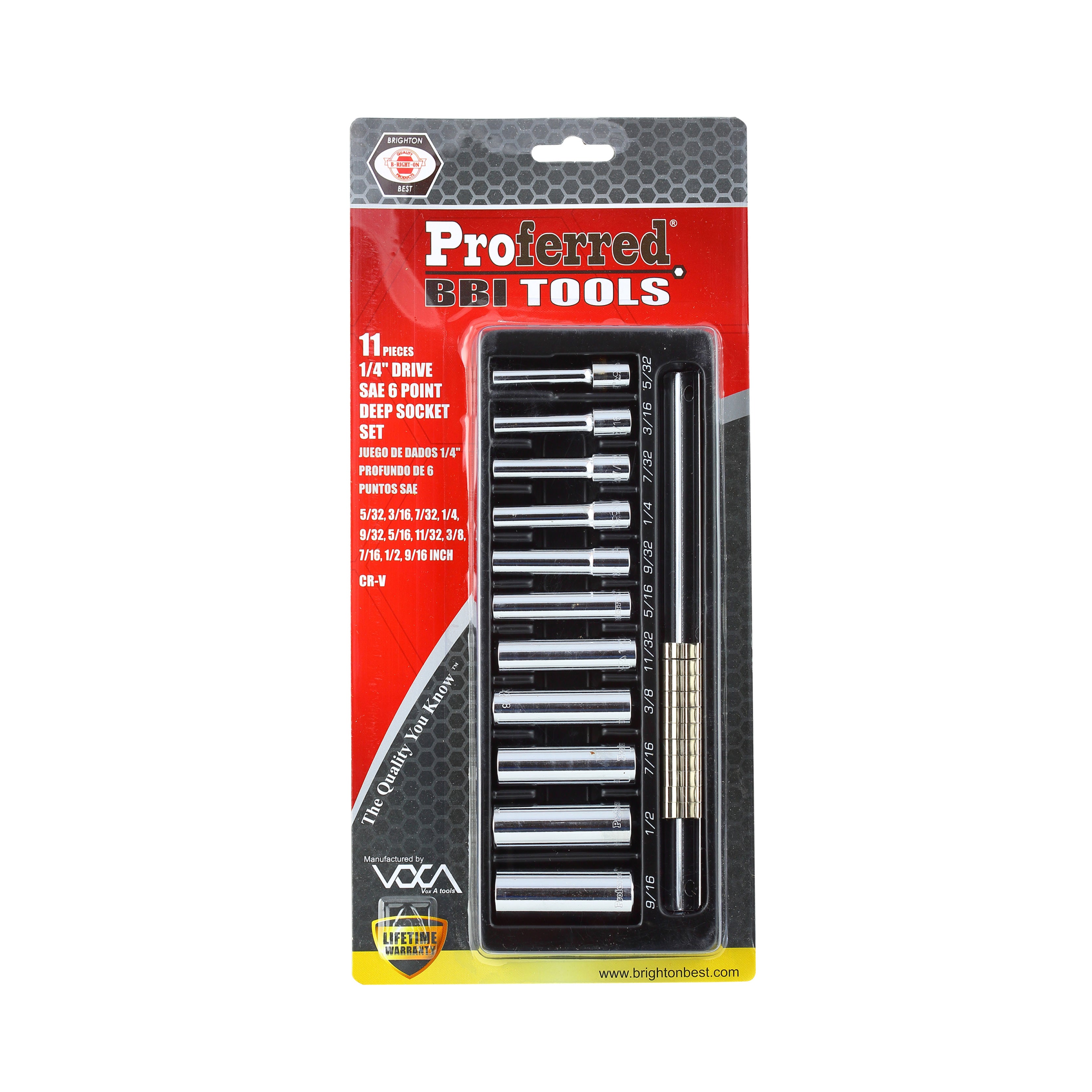 11 Piece Proferred 6 Point Deep Standard Inch Socket Set (1/4" Drive)