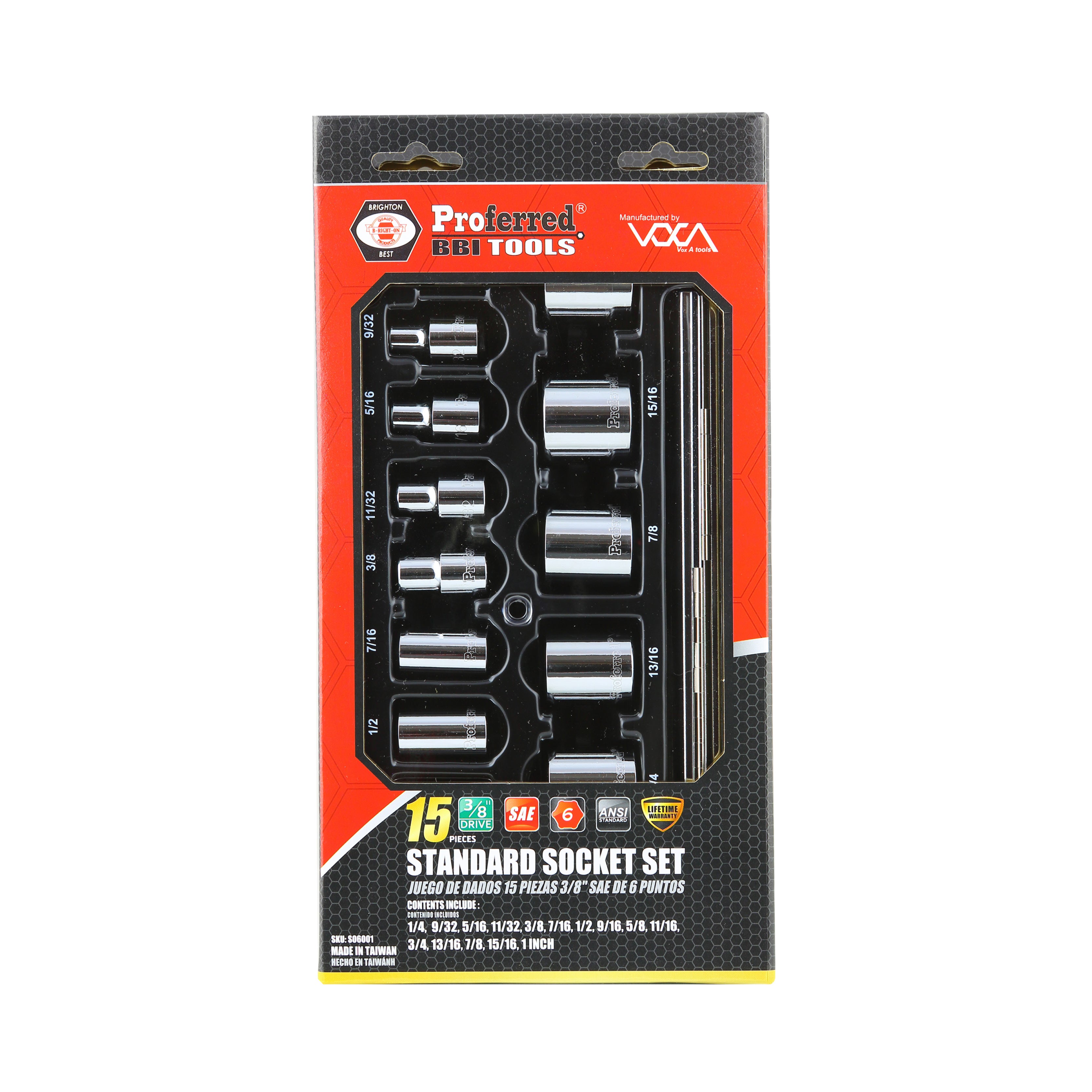 15 Piece Proferred 6 Point Standard Inch Socket Set (3/8" Drive)