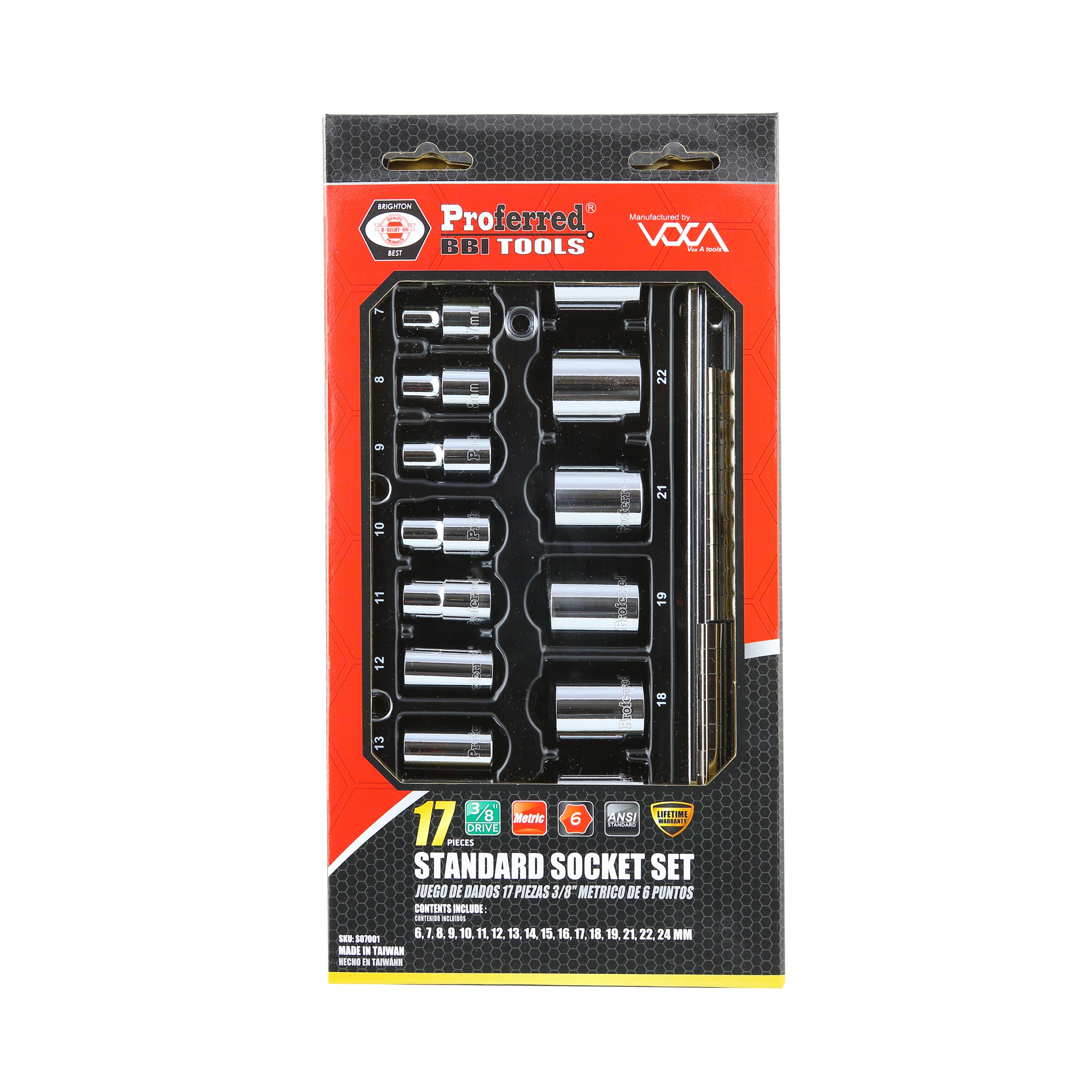 17 Piece Proferred 6 Point Standard Metric Socket Set (3/8" Drive)
