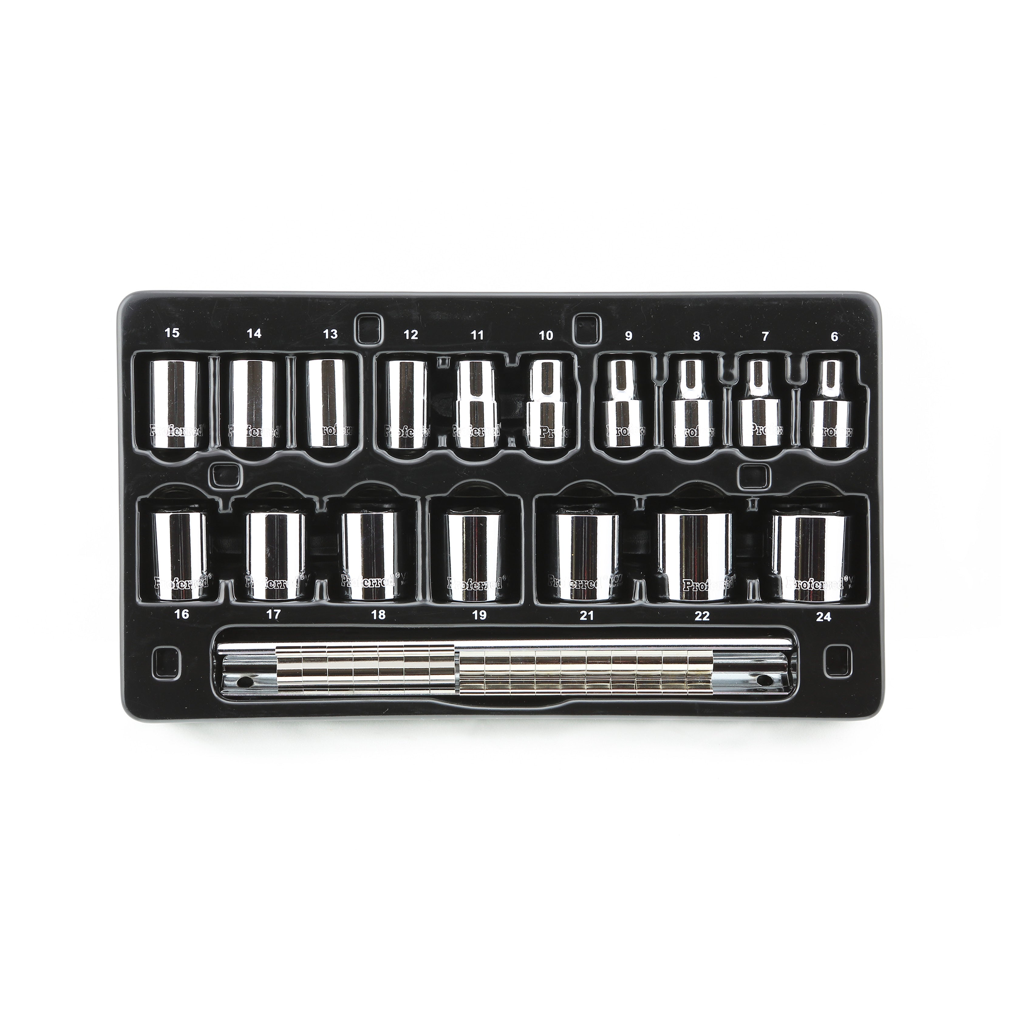 17 Piece Proferred 6 Point Standard Metric Socket Set (3/8" Drive)