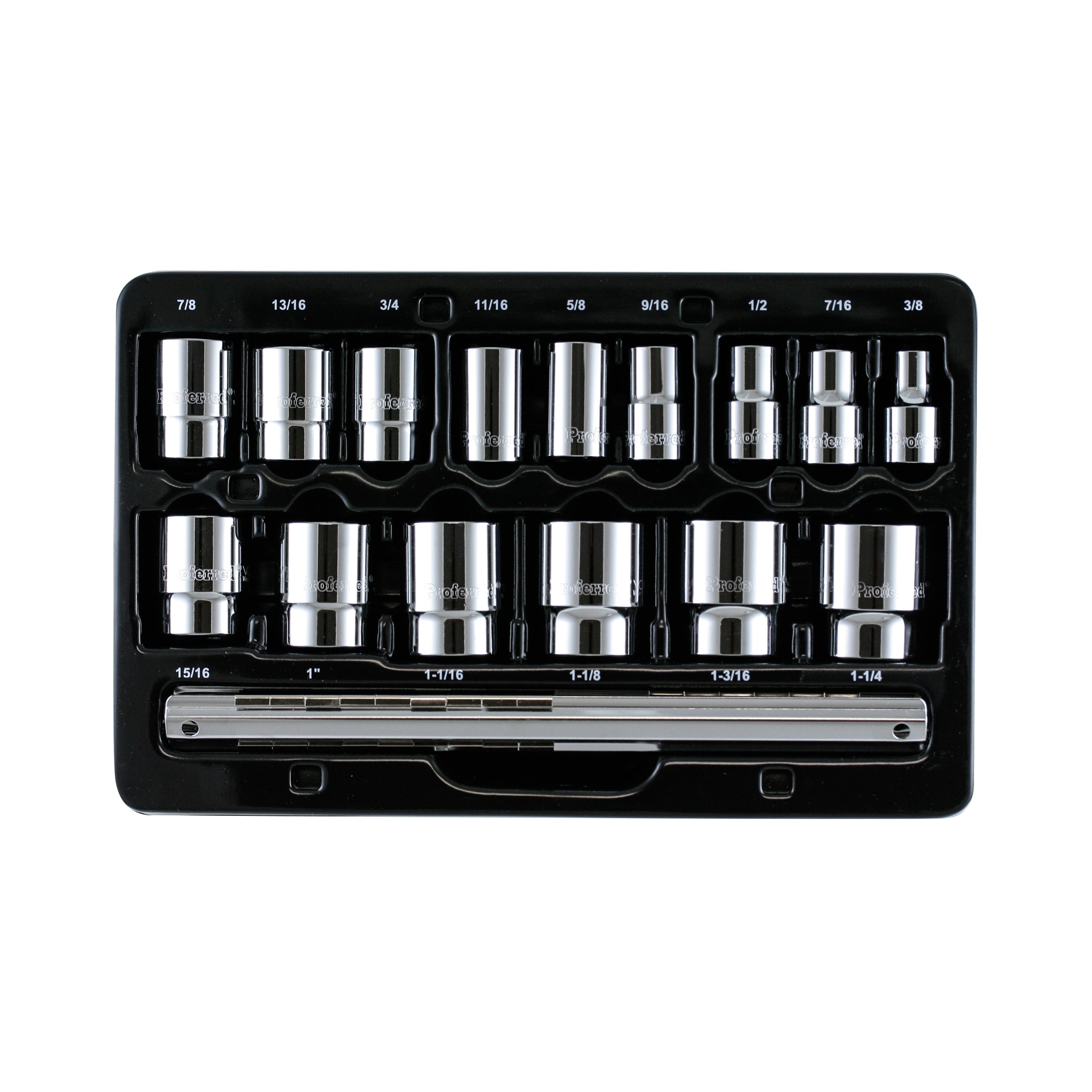 15 Piece Proferred 12 Point Standard Inch Socket Set (1/2" Drive)