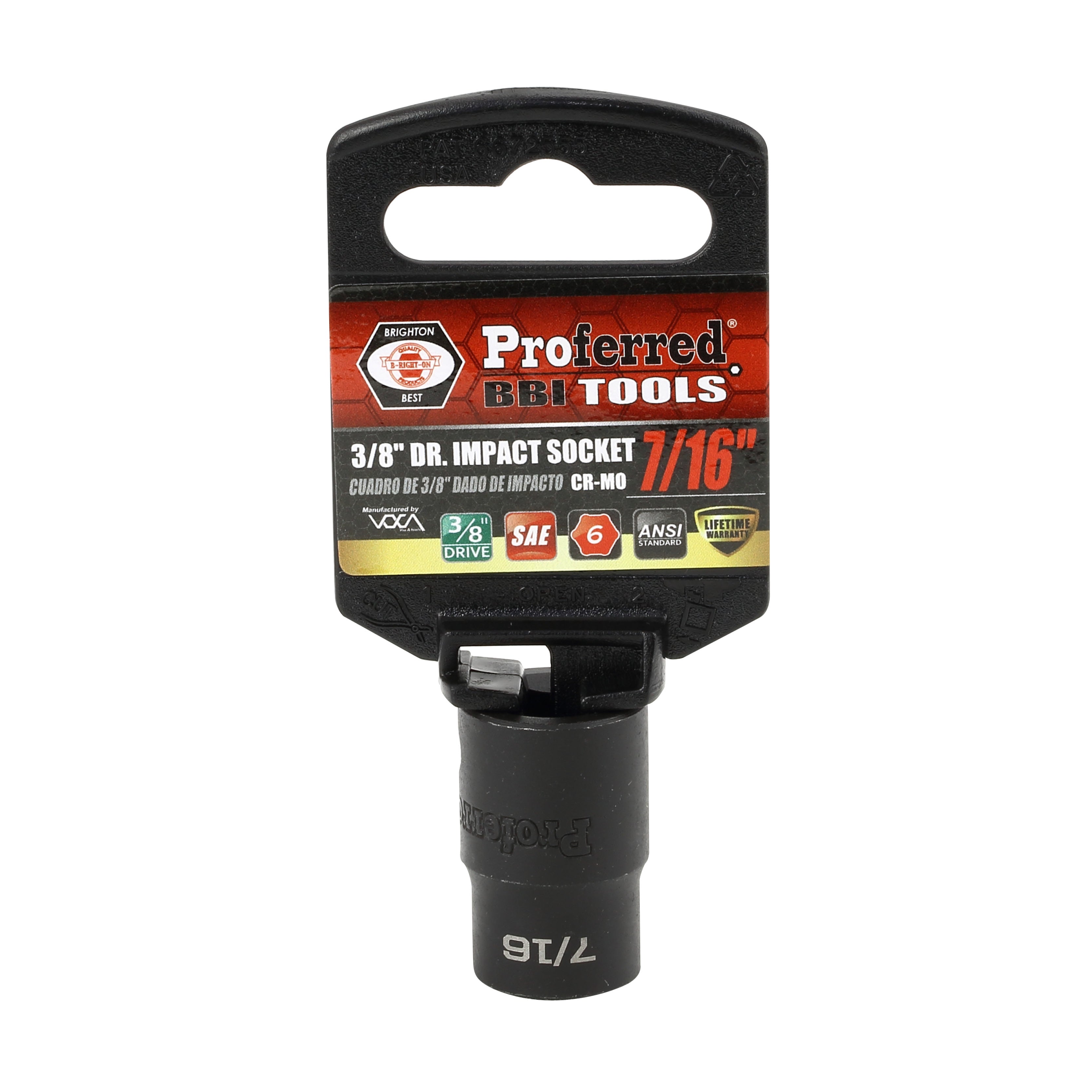 7/16" - 3/8" Drive 6 Point Inch Impact Socket Impact