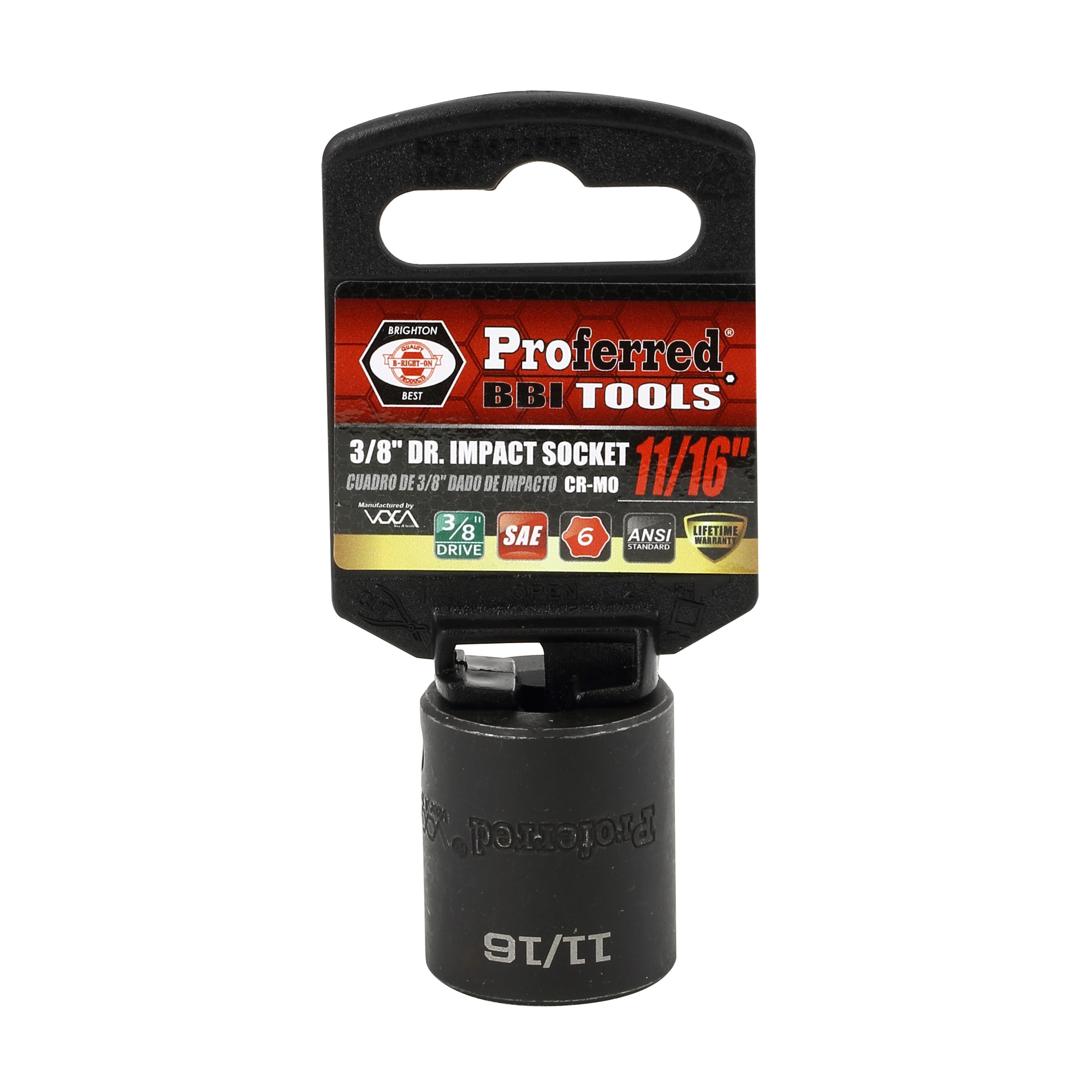 11/16" - 3/8" Drive 6 Point Inch Impact Socket Impact