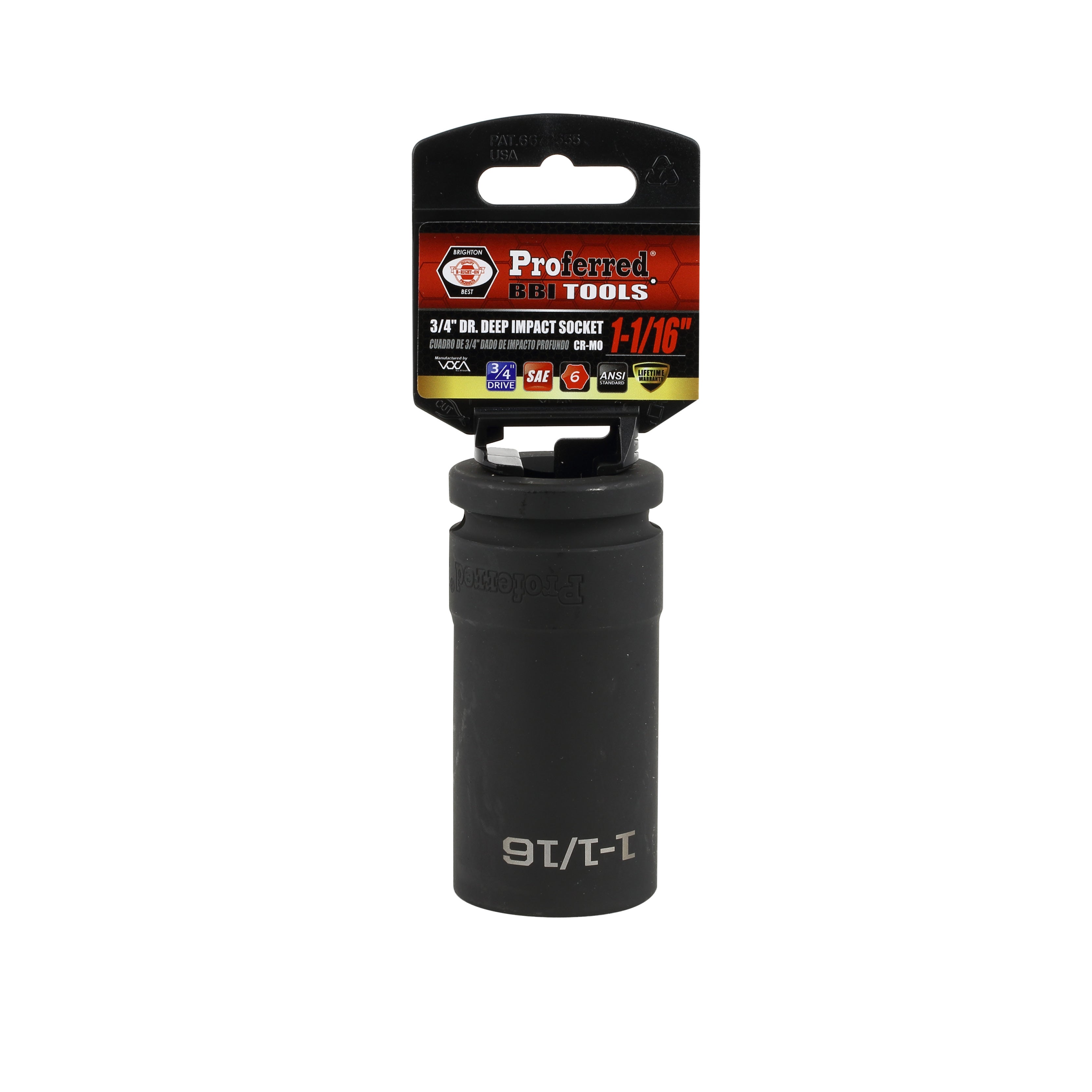 1-1/16" - 3/4"" Drive 6 Point Inch Deep Impact Socket Impact