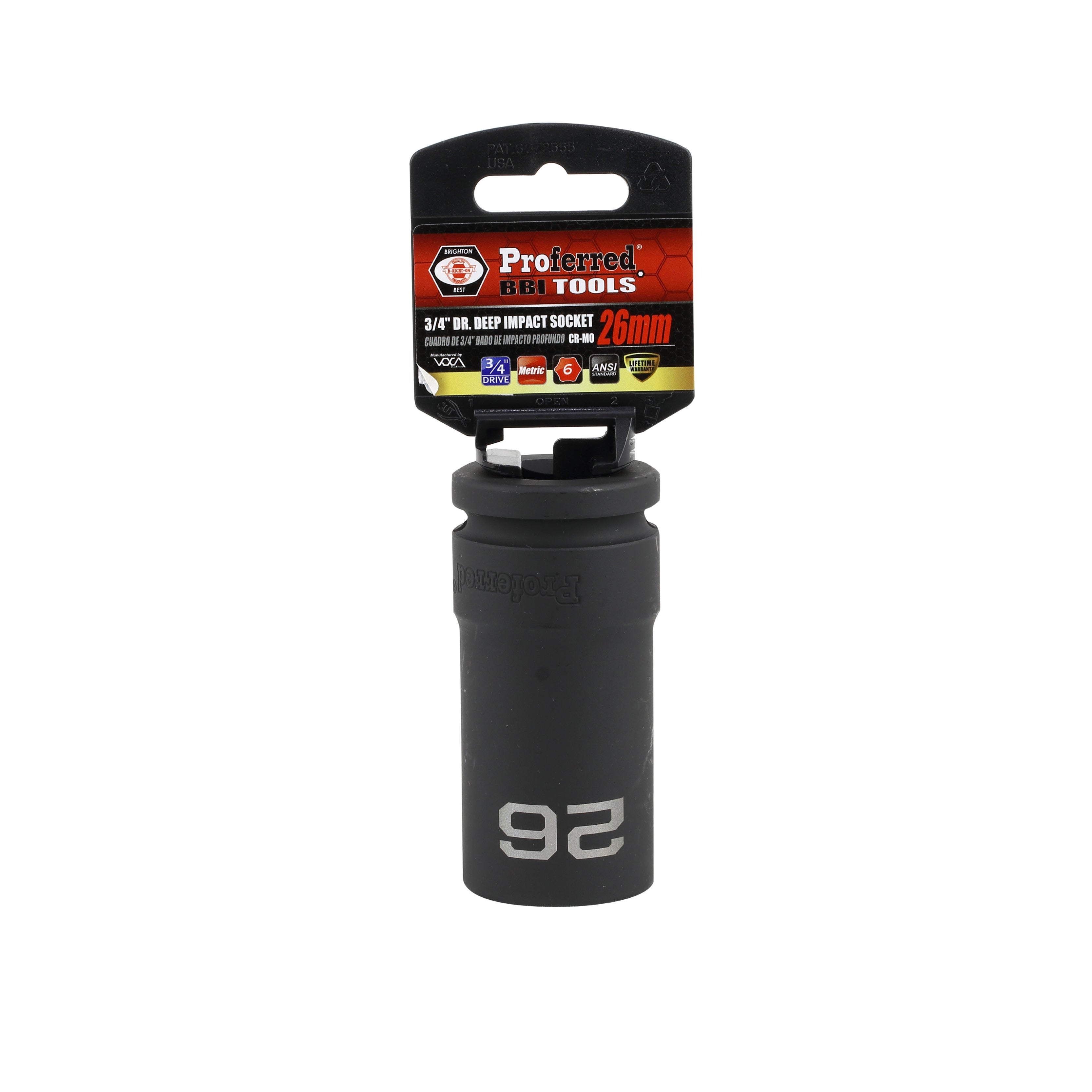 26MM - 3/4" Drive 6 Point Metric Deep Impact Socket Impact