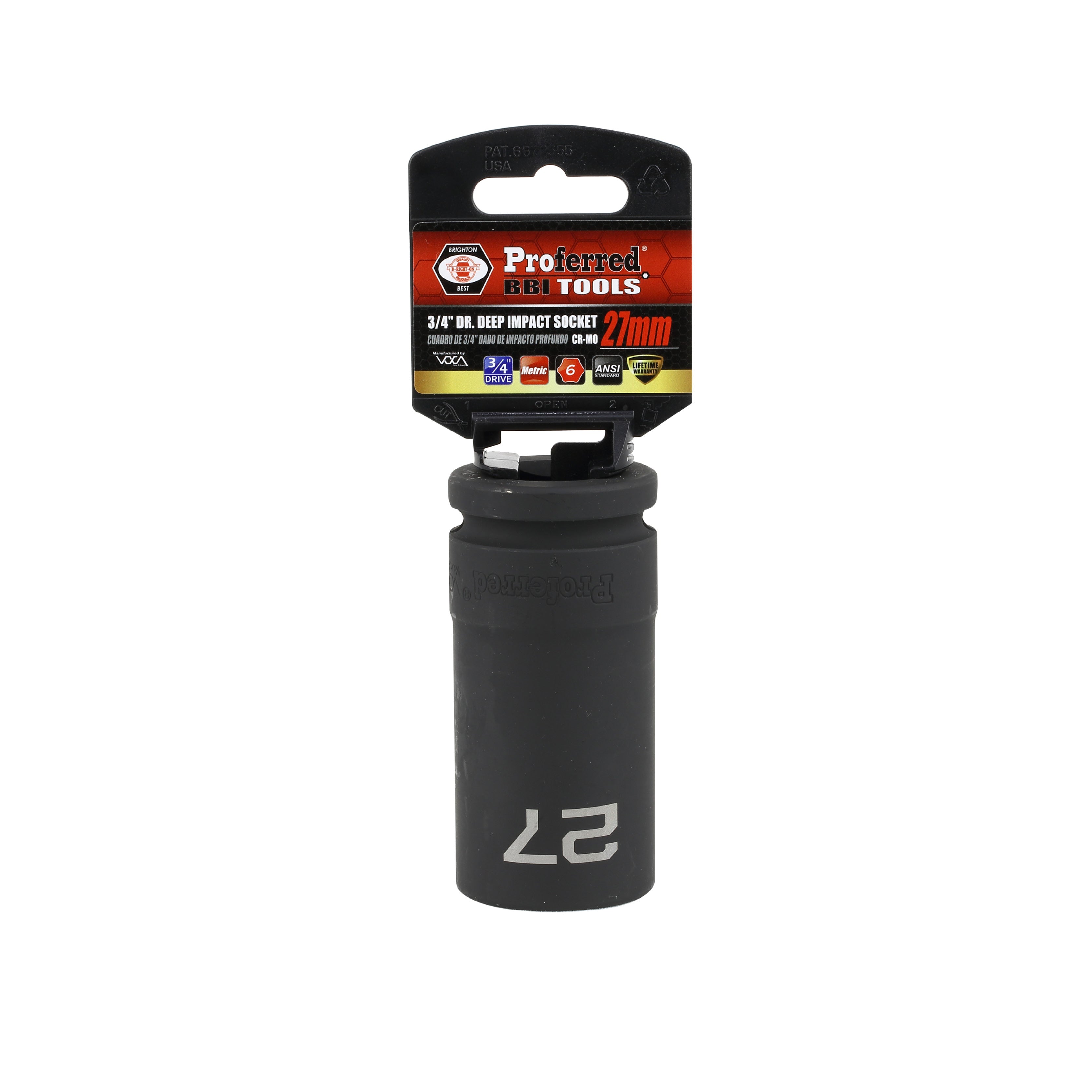 27MM - 3/4" Drive 6 Point Metric Deep Impact Socket Impact