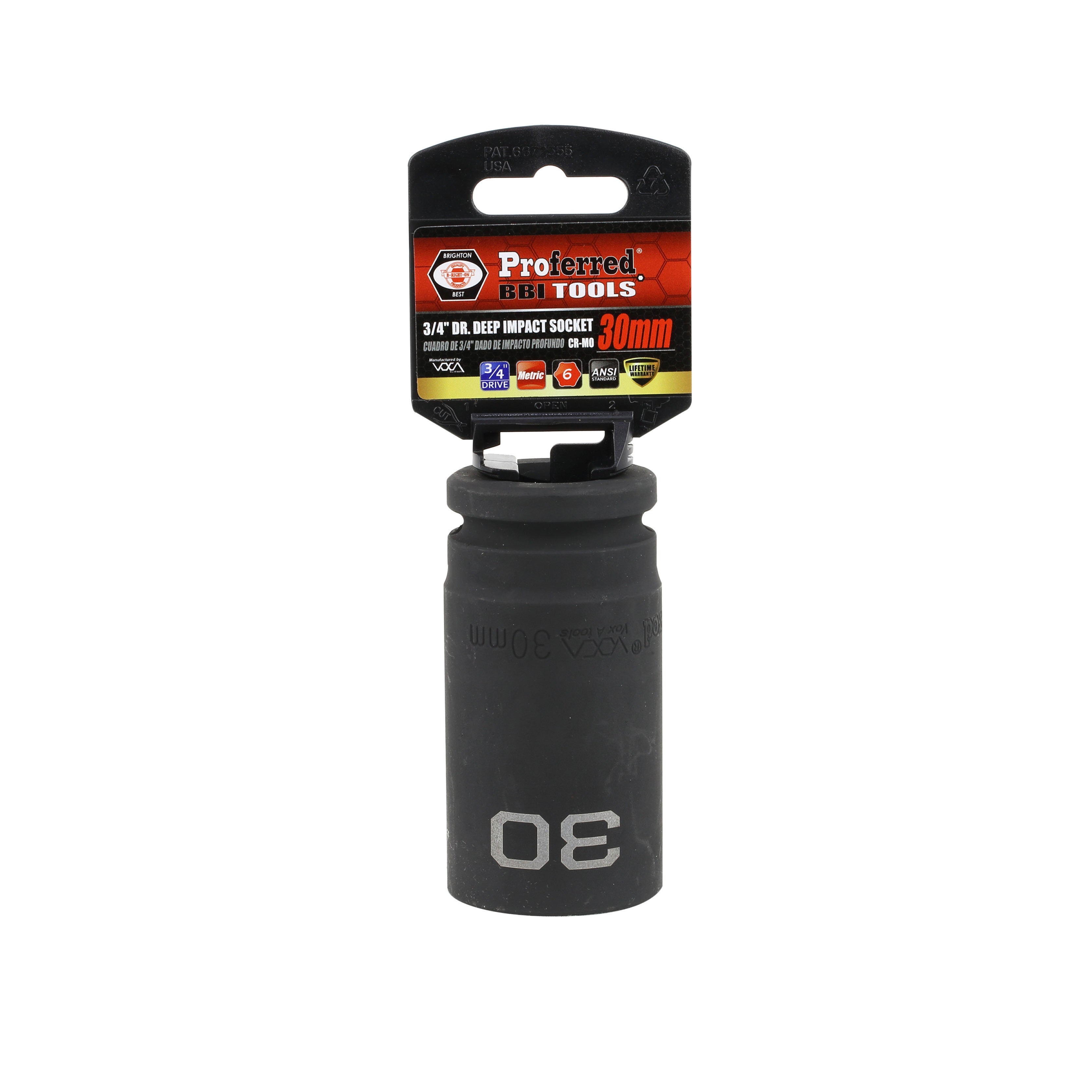 30MM - 3/4" Drive 6 Point Metric Deep Impact Socket Impact