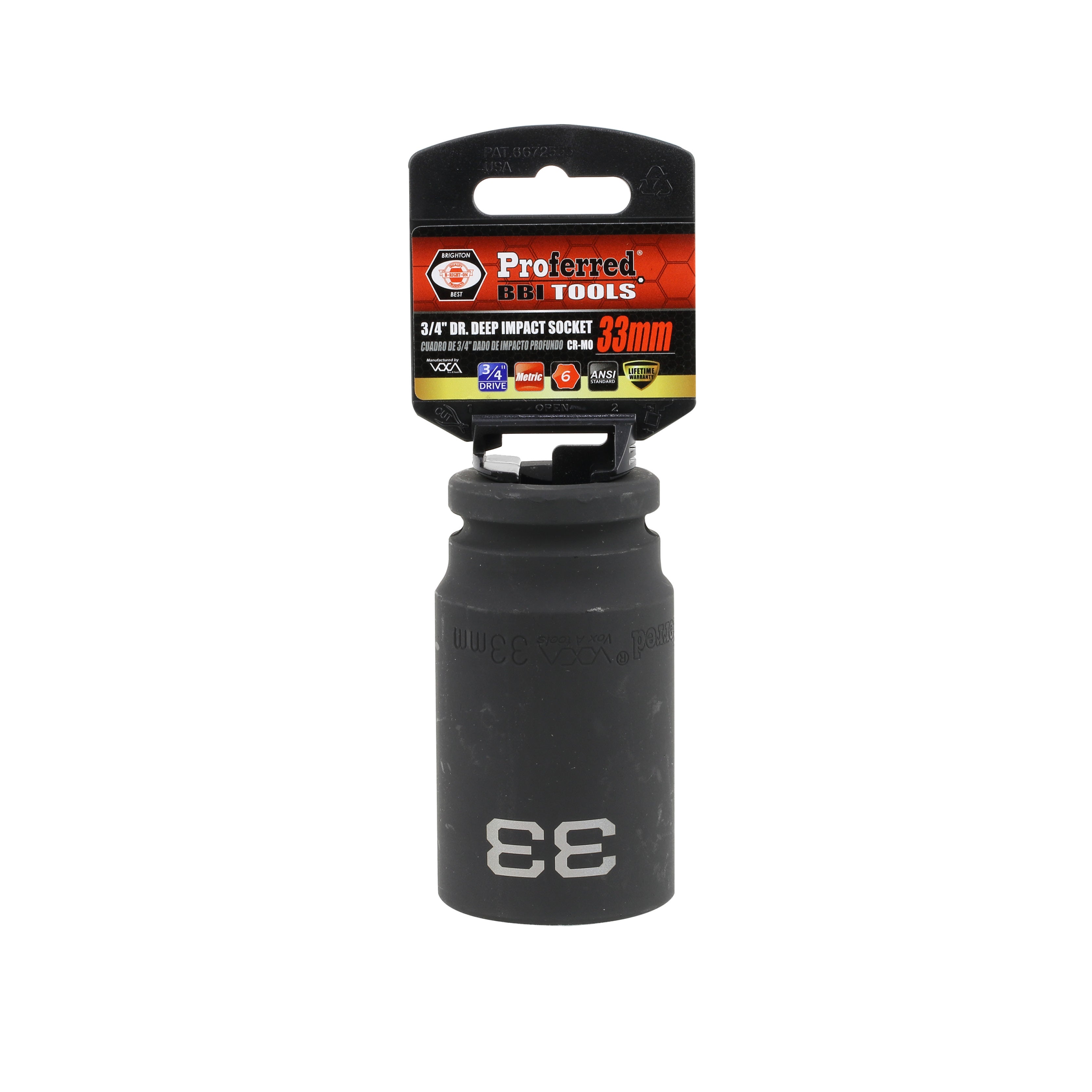 33MM - 3/4" Drive 6 Point Metric Deep Impact Socket Impact