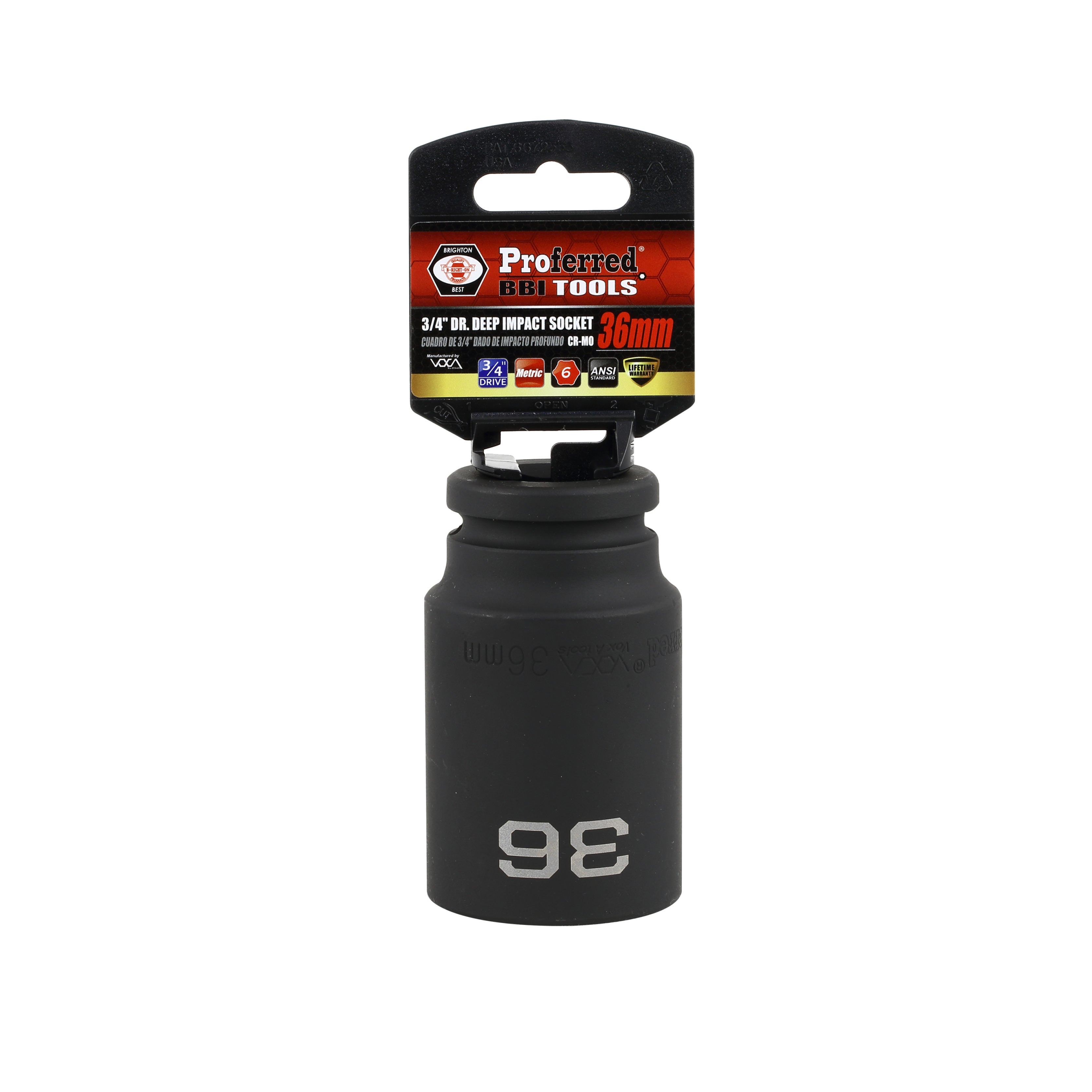 36MM - 3/4" Drive 6 Point Metric Deep Impact Socket Impact