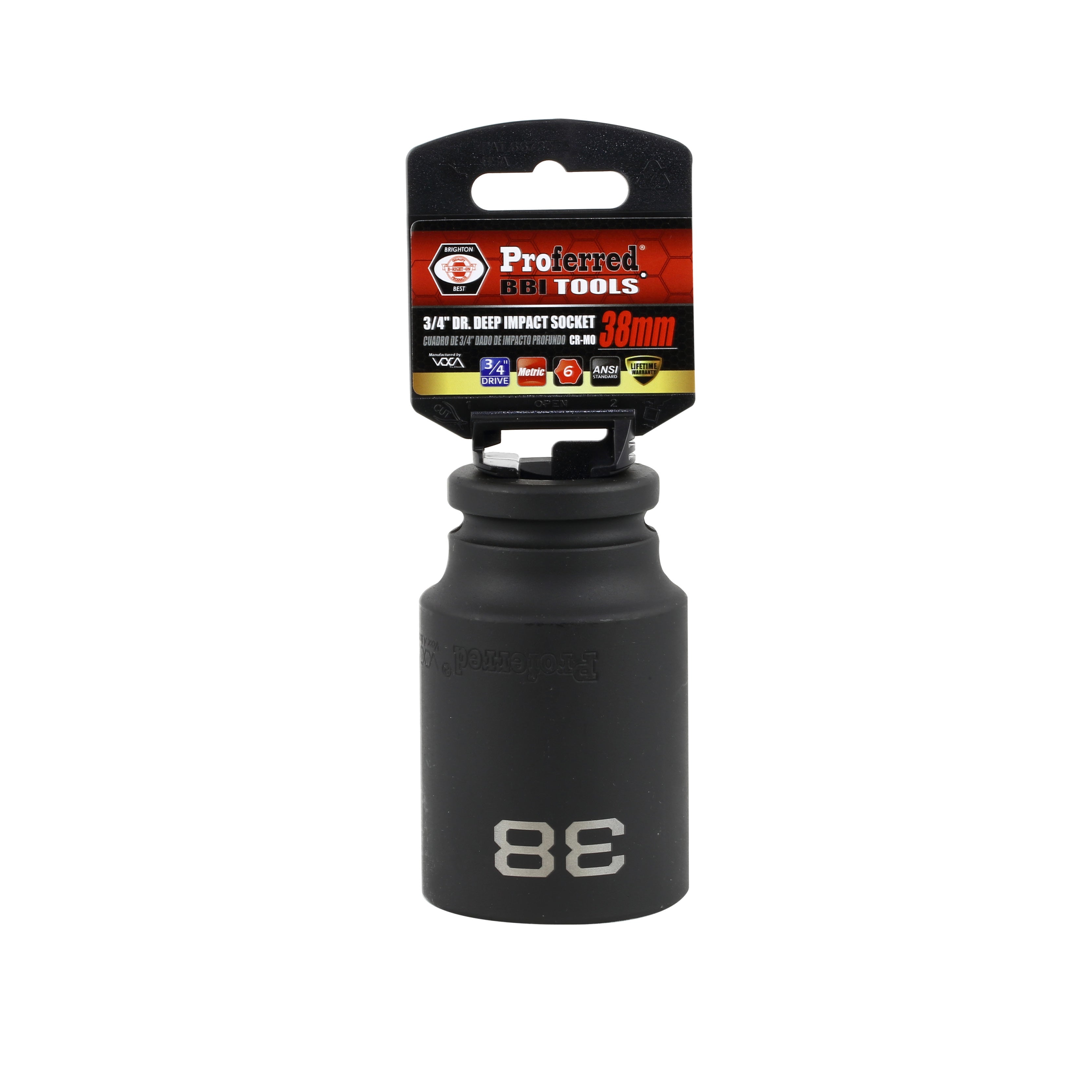 38MM - 3/4" Drive 6 Point Metric Deep Impact Socket Impact