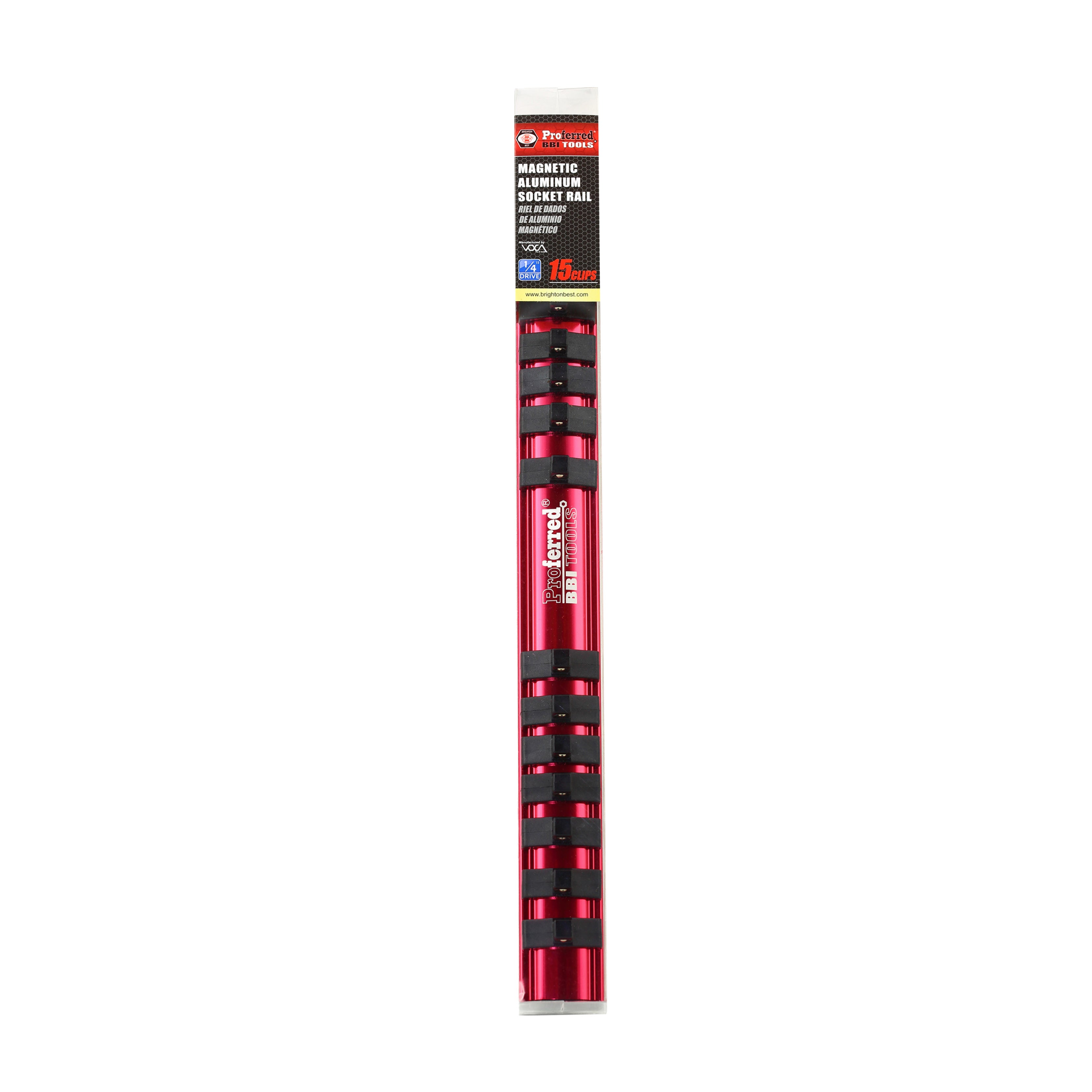 1/4" Drive 12" Length with 15 Clips Magnetic Aluminum Socket Rail