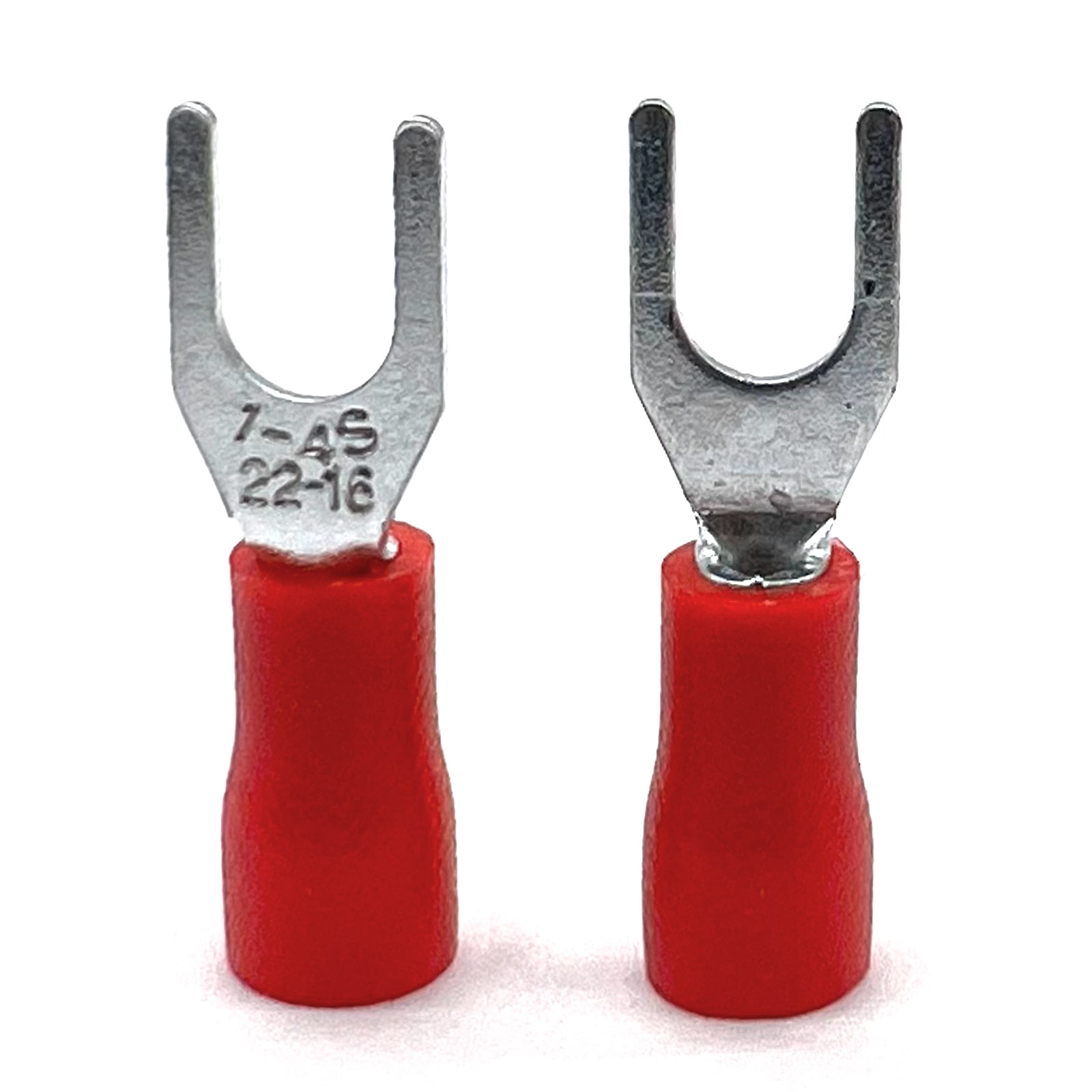Red PVC/Vinyl #8 Fork Crimp Connector, AWG 22-16