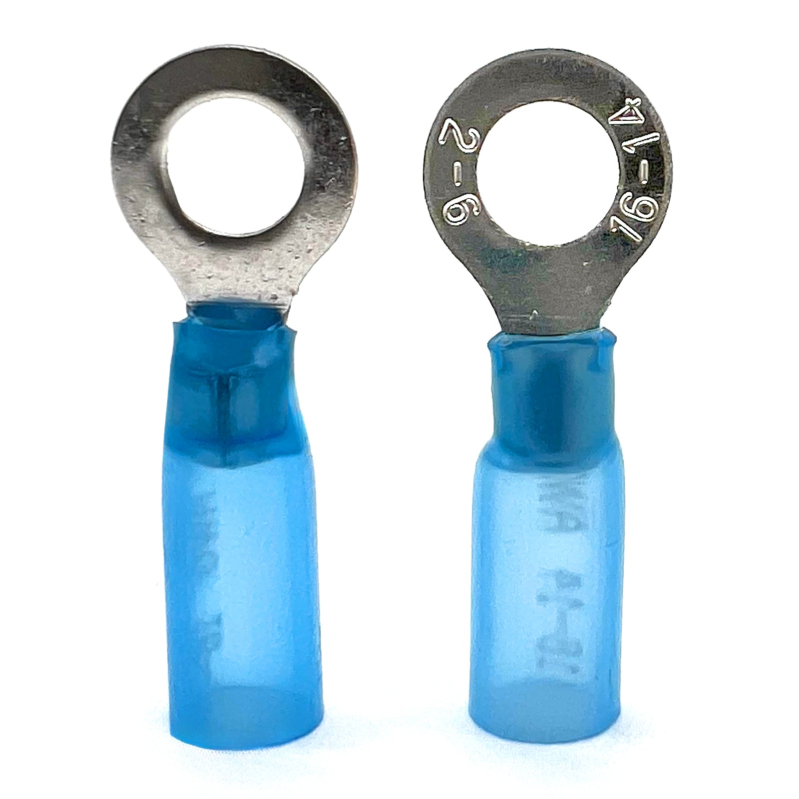 Blue Heat Shrink Marine Grade 1/4" Diameter Ring Connectors, AWG 16-14