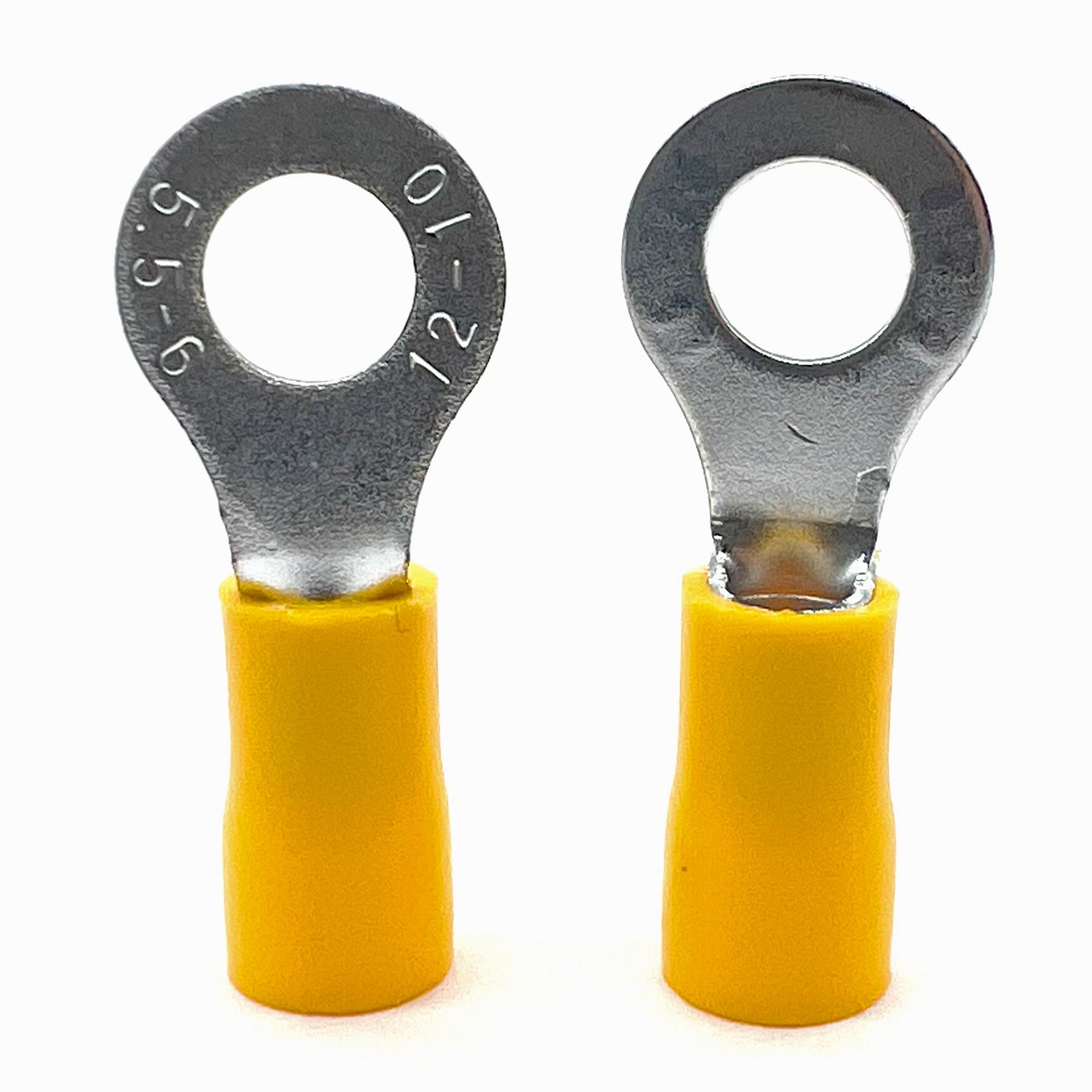 Yellow PVC/Vinyl 1/4" Diameter Ring Crimp Connector, AWG 12-10