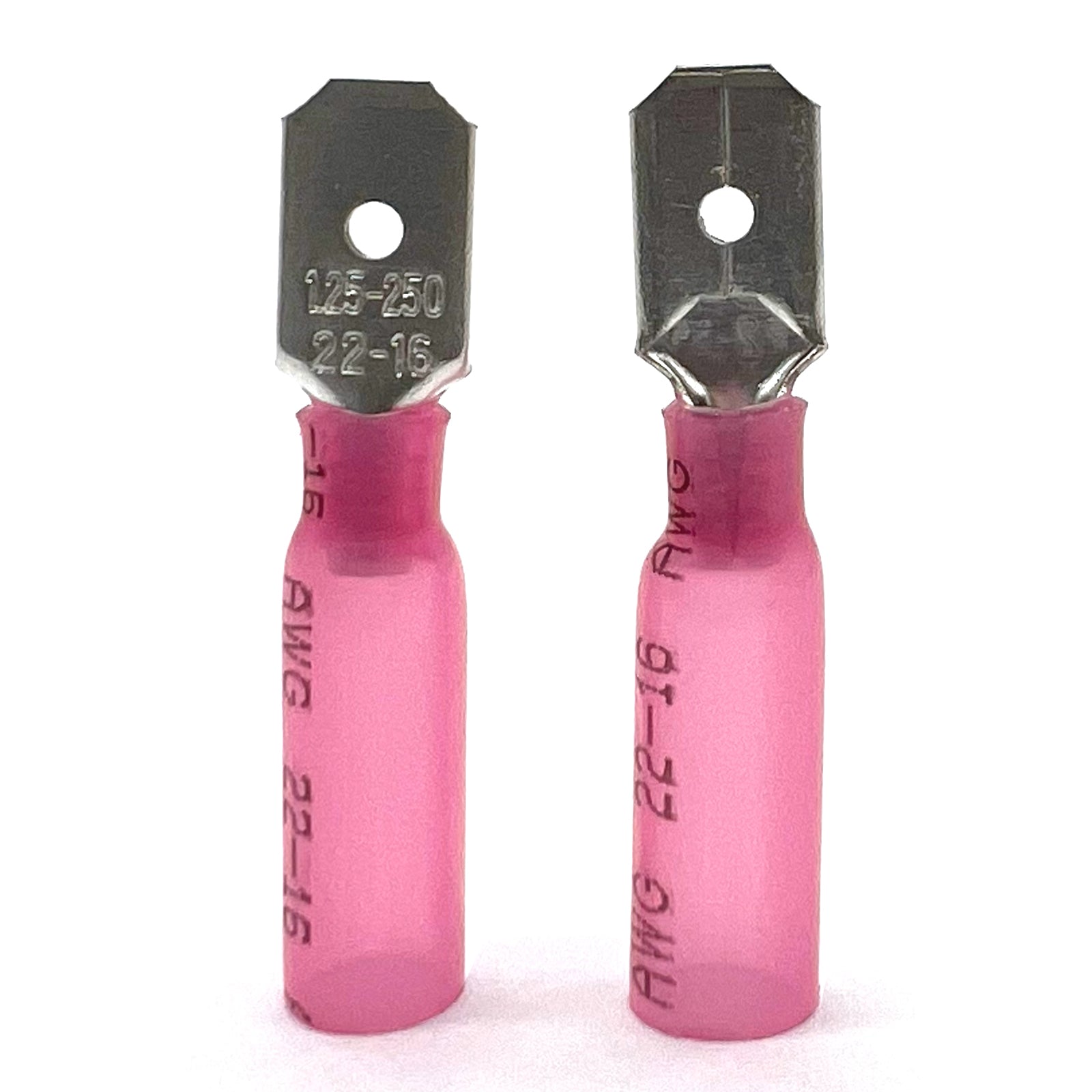 Red Heat Shrink Marine Grade Male Spade Connectors, AWG 22-16