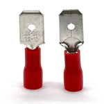 Red PVC/Vinyl Male Spade Crimp Connector, AWG 22-16
