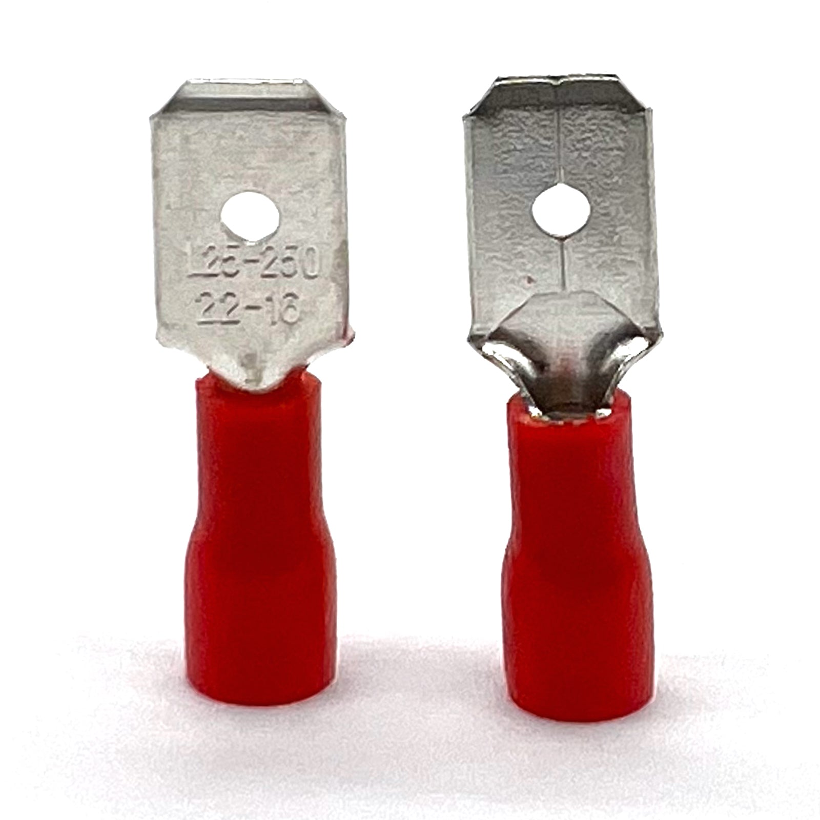 Red PVC/Vinyl Male Spade Crimp Connector, AWG 22-16