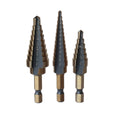 3 Piece HSS Black & Gold Quick Change Hex Shank Step Drill Bit Set (Sizes #1 to #3)