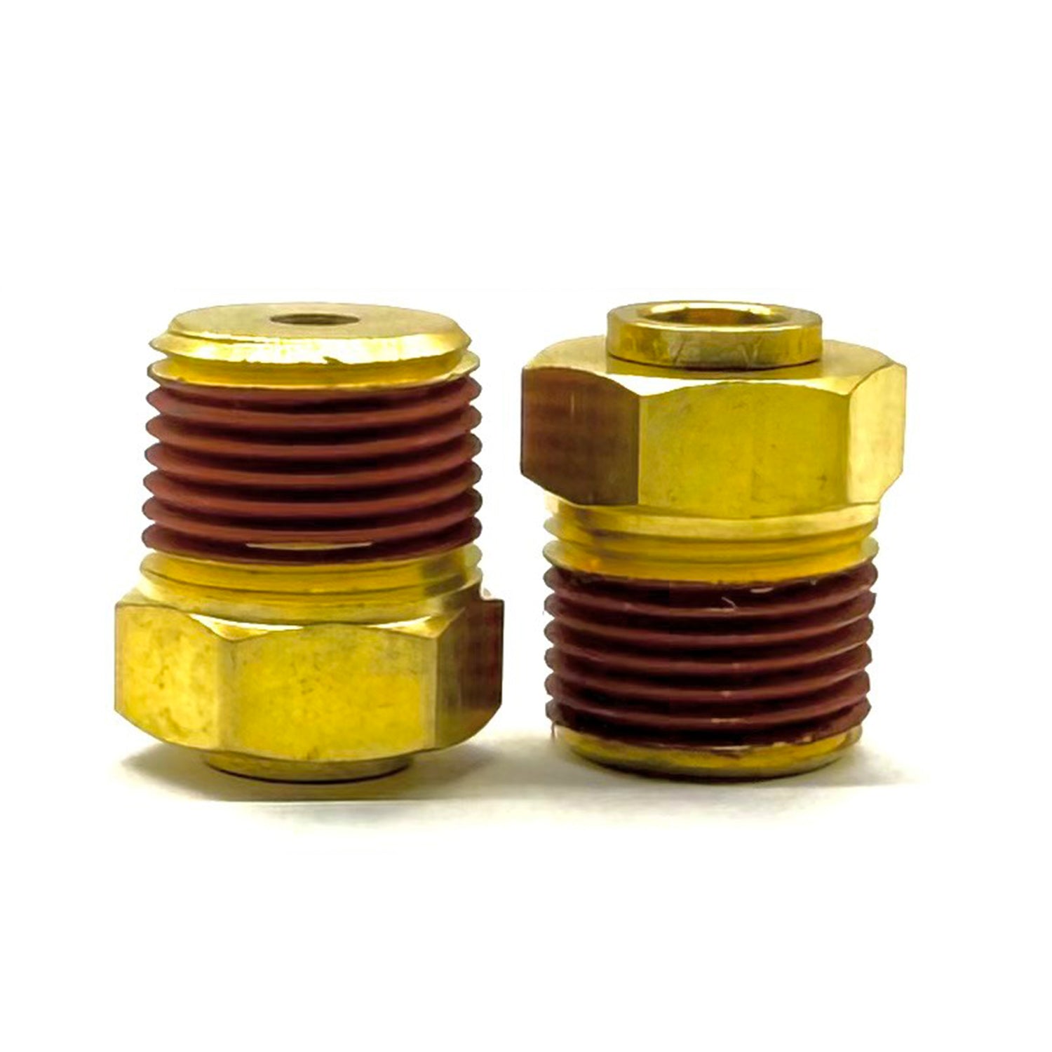 3/8" Tube to 1/4" NPT Straight Male Pipe Connector, Brass D.O.T. Push to Connect Air Brake Fitting with Red Acrylic Thread Sealant