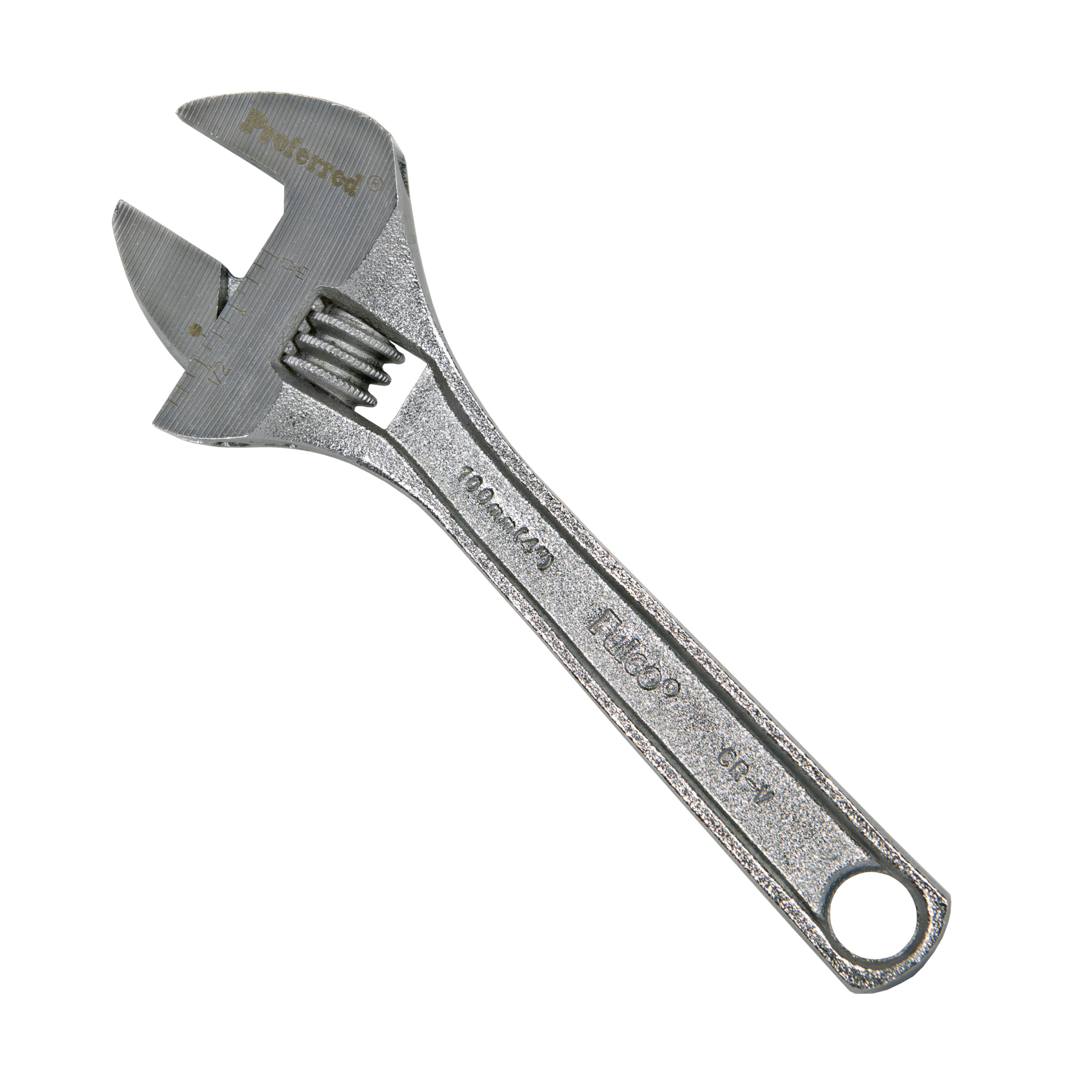 4" Length Proferred Standard Adjustable Wrench, Chrome Finish