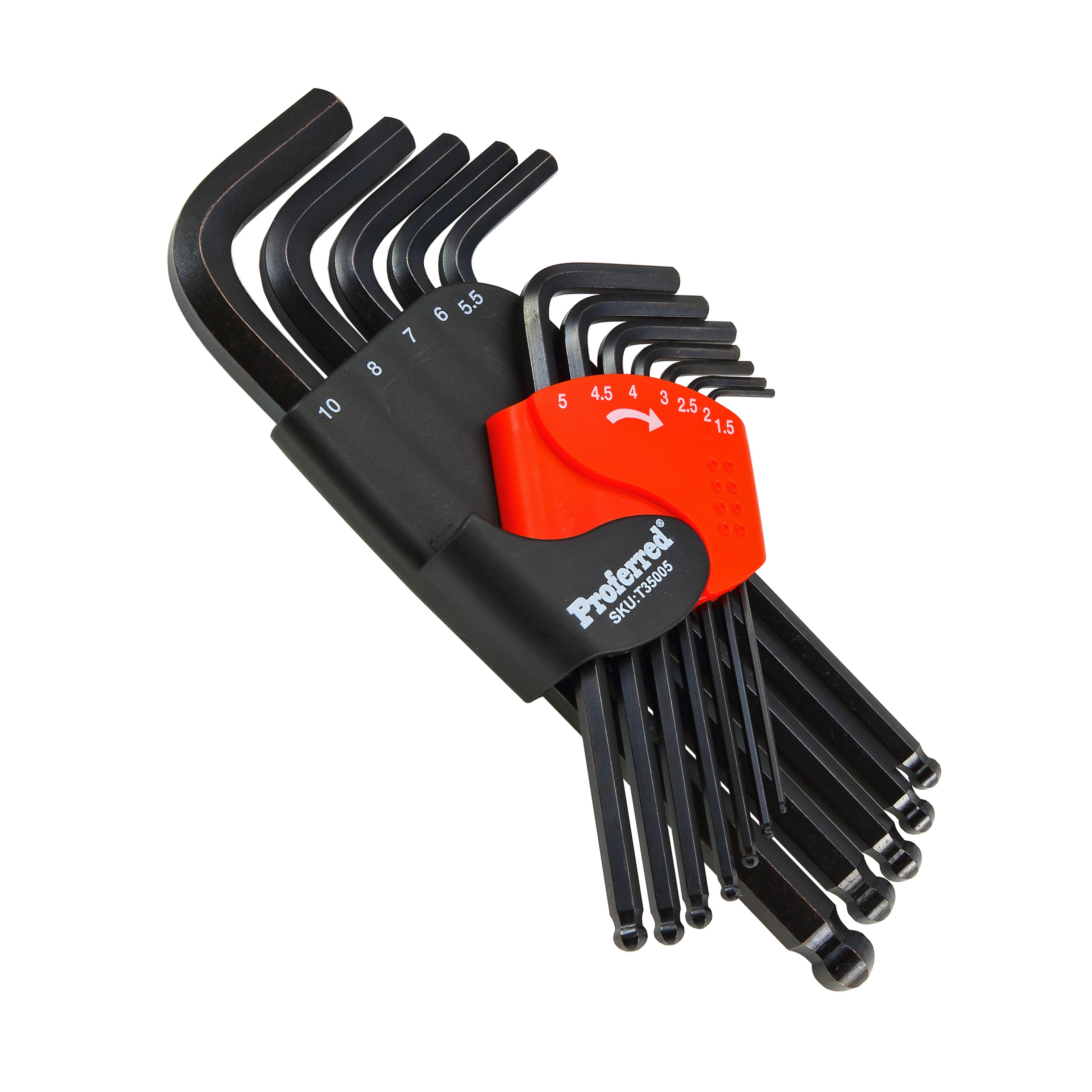 12 Piece Metric Proferred Long Arm Ball Point Hex Key Set, Black Finish
