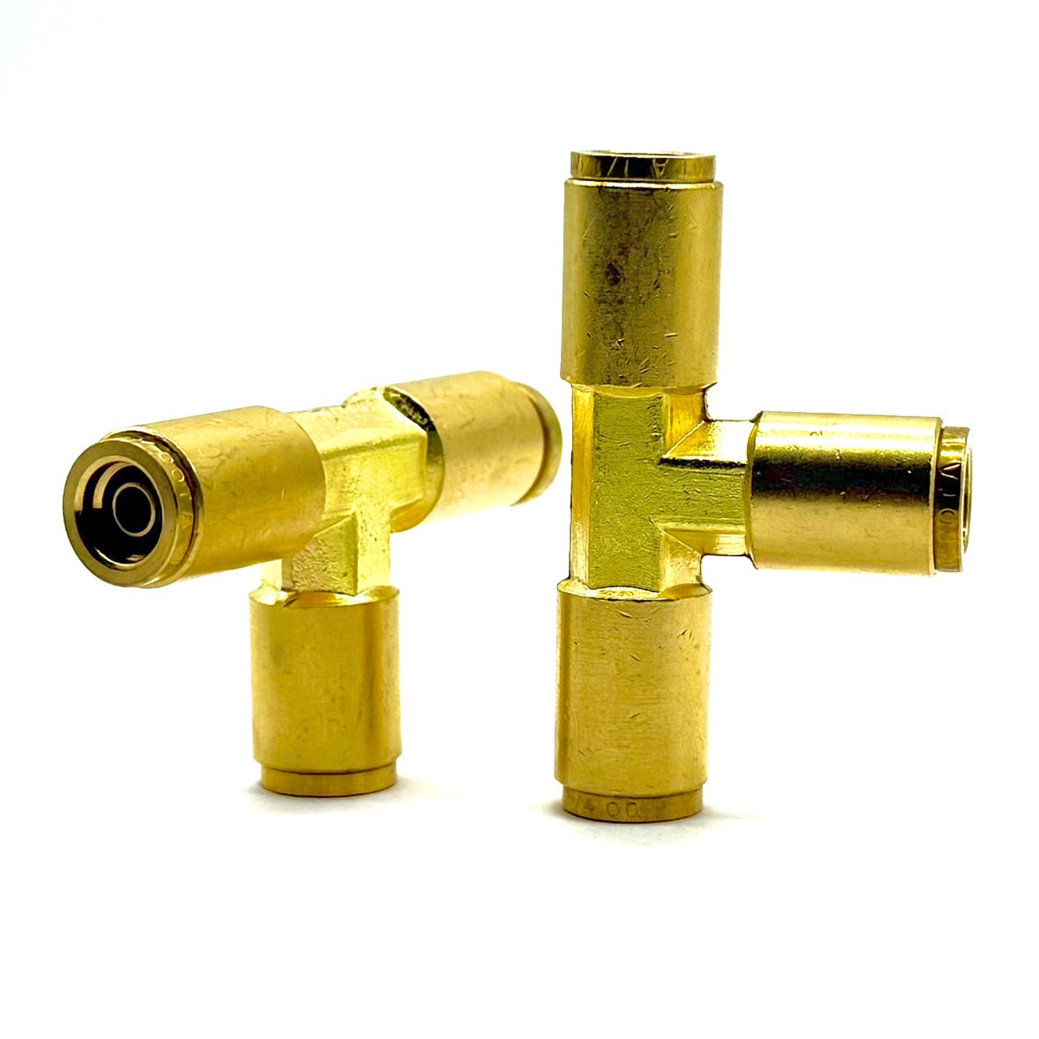 3/8" Tube Union Tee Coupling, D.O.T. Brass Push to Connect Air Brake Fitting
