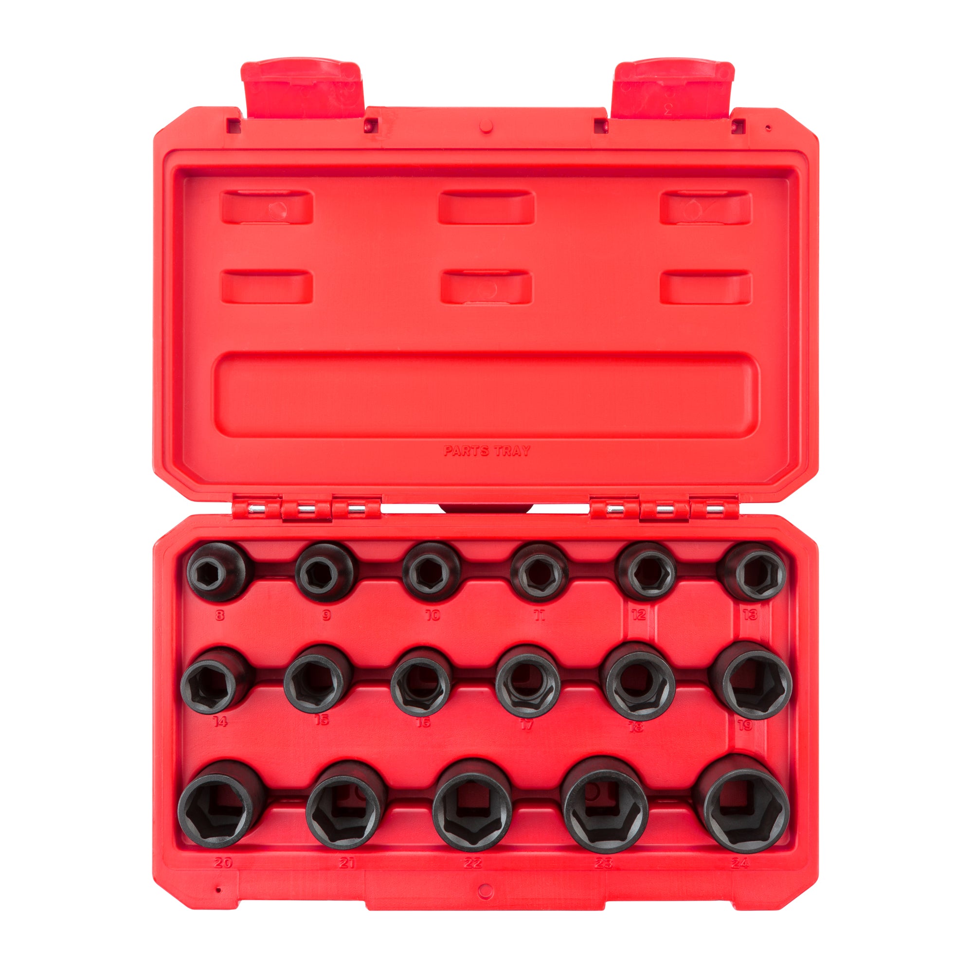 1/2 Inch Drive Shallow 6-Point Impact Socket Set with Case, 17-Piece (8 - 24 mm)