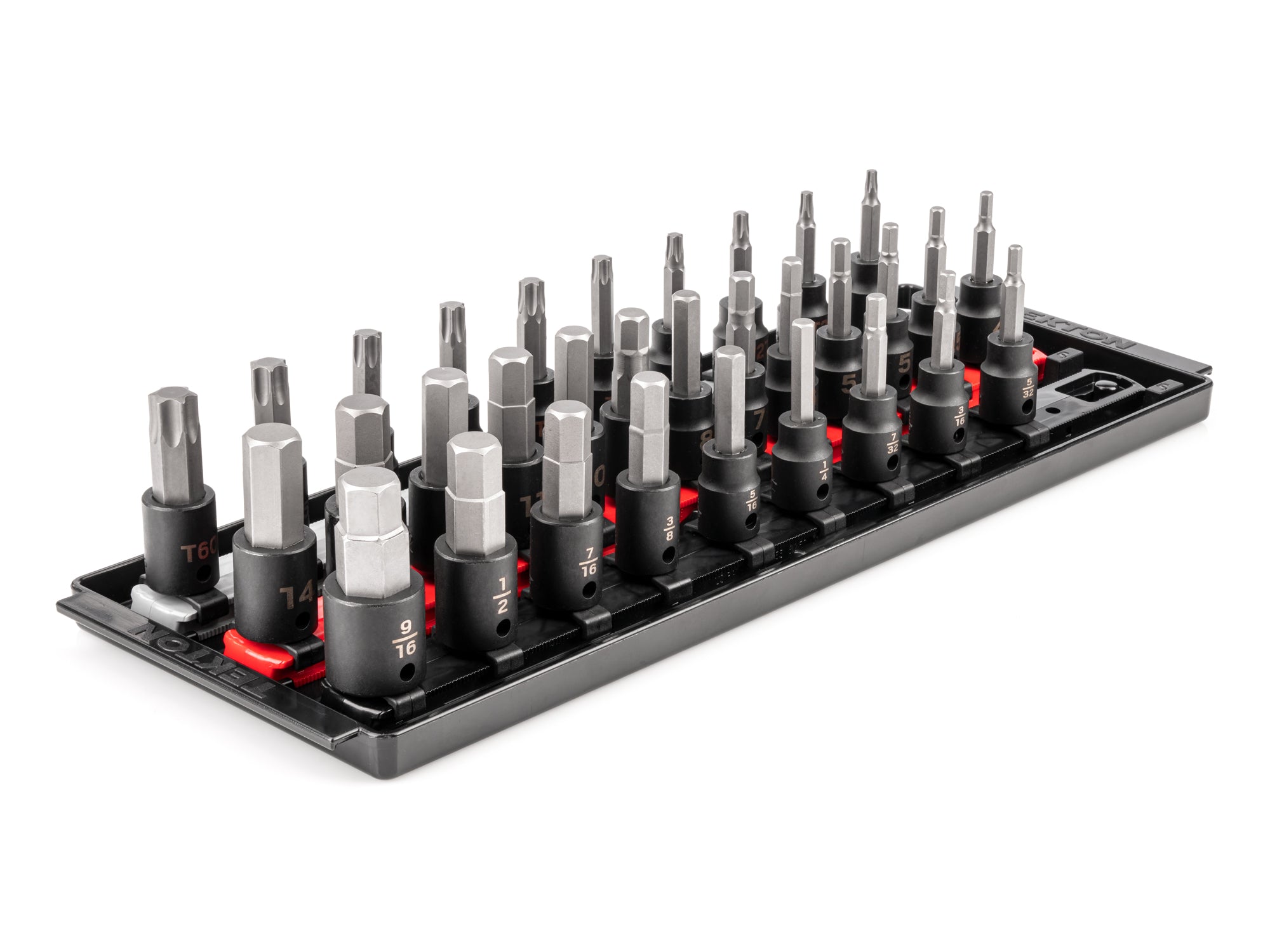 3/8 Inch Drive Hex and Torx Impact Bit Socket Set with Rails and Tray, 32-Piece (5/32 - 9/16 in., 4 - 14 mm, T20 - T60)