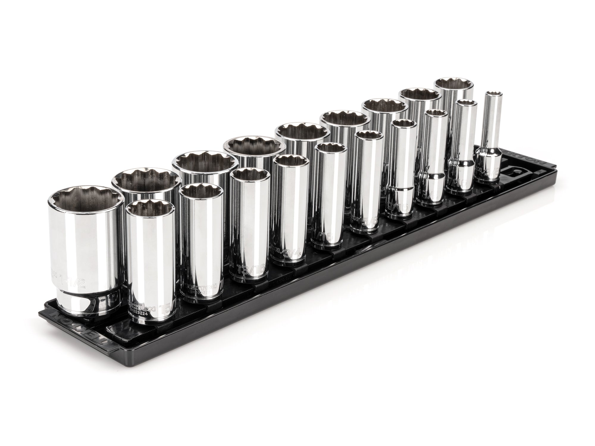 1/2 Inch Drive Deep 12-Point Socket Set with Rails and Tray, 19-Piece (3/8 - 1-1/2 in.)