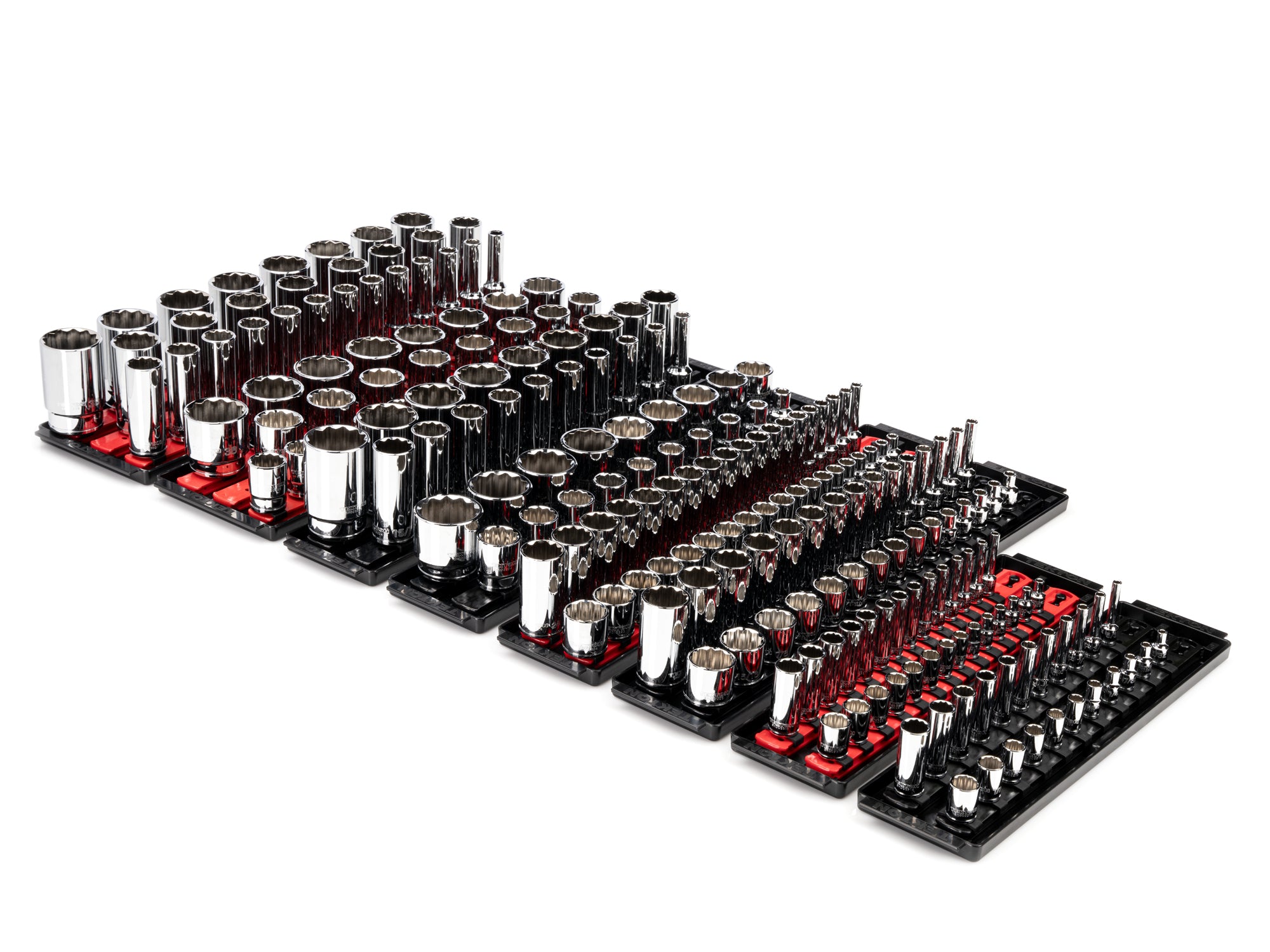 1/4, 3/8, 1/2 Inch Drive Shallow and Deep 12-Point Socket Set with Rails and Trays (214-Piece)