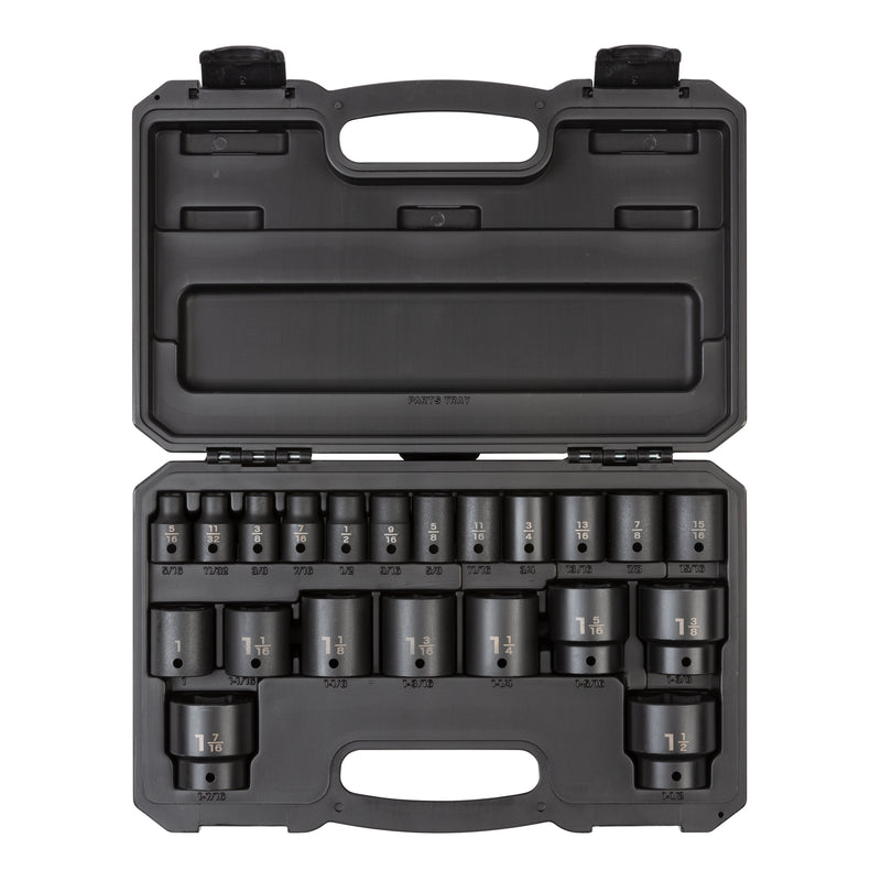 1/2 Inch Drive Shallow 6-Point Impact Socket Set with Case, 21-Piece (5/16 - 1-1/2 in.)