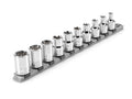 1/2 Inch Drive Shallow External Star Socket Set with Rail, 10-Piece (E8 - E24)