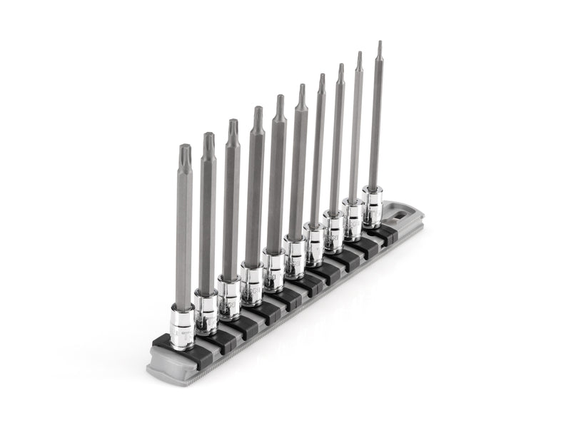 1/4 Inch Drive Long Torx Bit Socket Set with Rail, 10-Piece (T6 - T30)