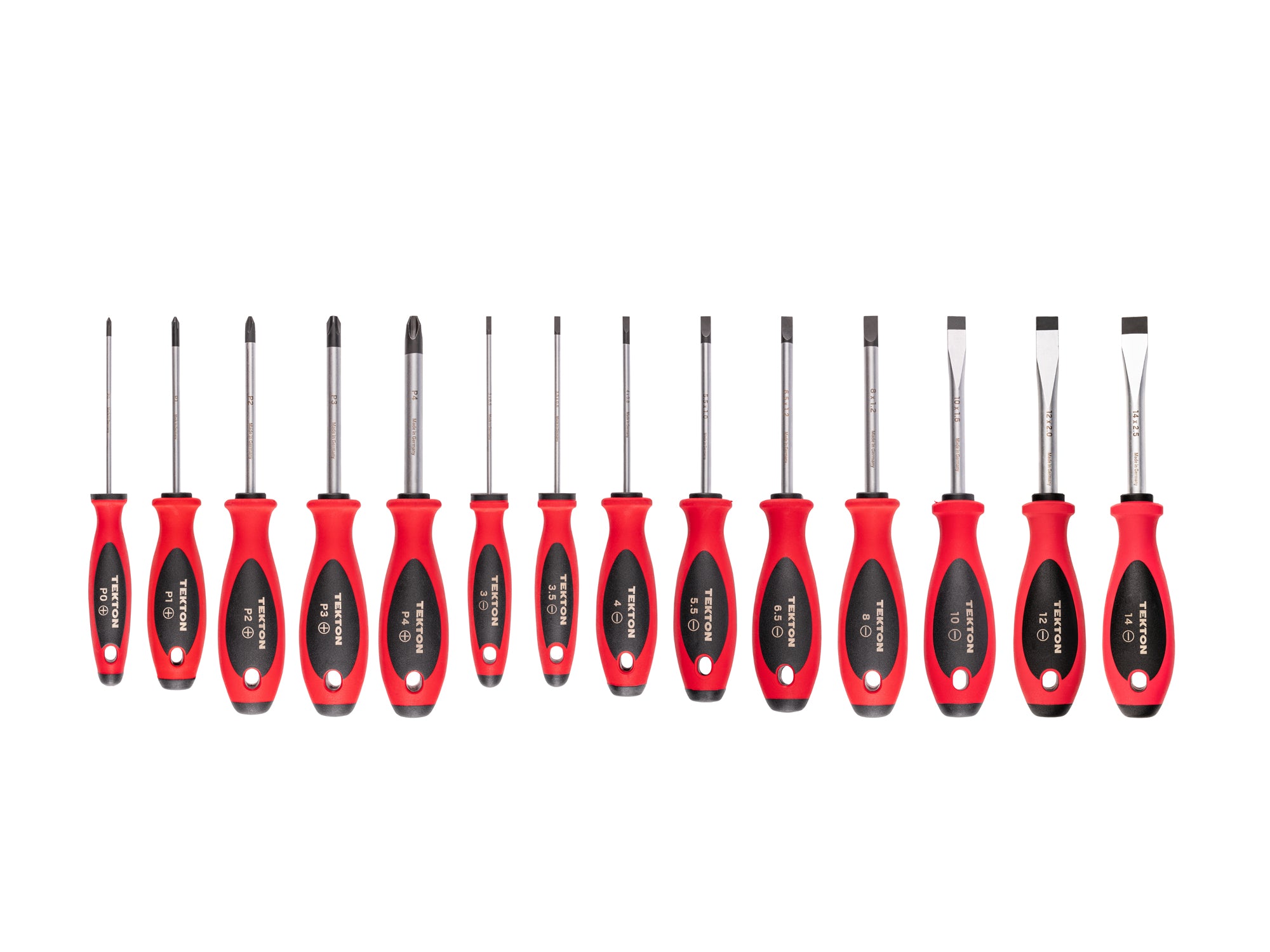 Phillips and Slotted Screwdriver Set - 4 Inch Shanks, 14-Piece (#0 - #4, 3 - 14 mm)