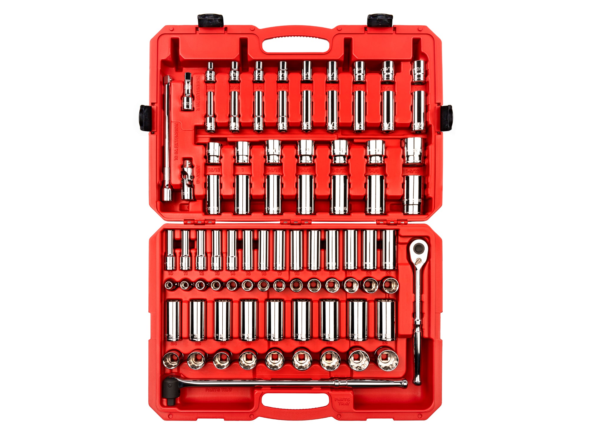 1/2 Inch Drive Shallow and Deep 12-Point Socket and Ratchet Set with Case, 83-Piece (3/8 - 1-5/16 in., 10-32 mm)