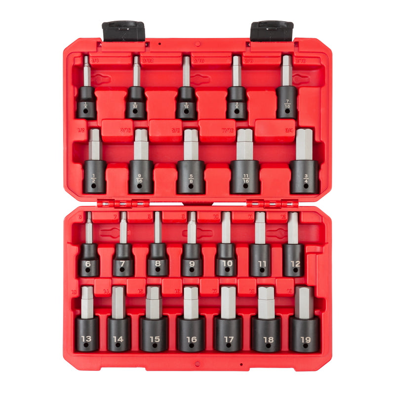 1/2 Inch Drive Hex Impact Bit Socket Set with Case, 24-Piece (1/4 - 3/4 in., 6 - 19 mm)
