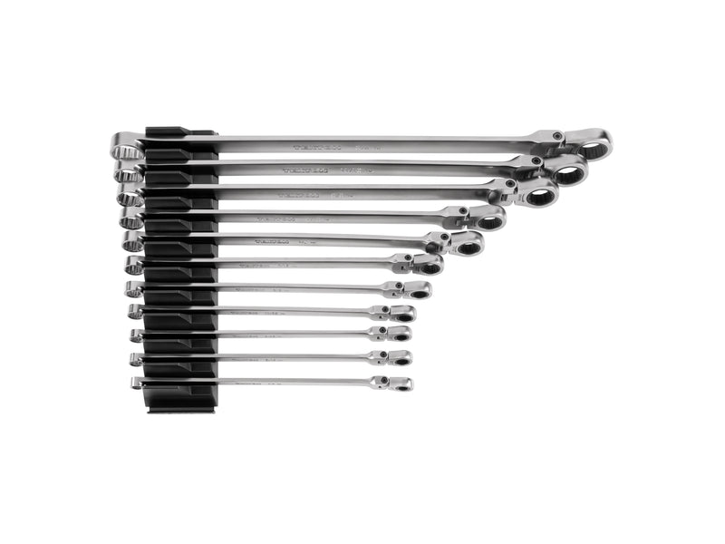 Long Fixed/Flex Head 12-Point Ratcheting Box End Wrench Set with Modular Organizers, 11-Piece (1/4-3/4 in.)