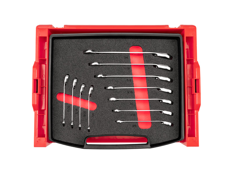 Reversible 12-Point Ratcheting Combination Wrench Set with Open Top Drawer and Rack, 11-Piece (1/4 - 3/4 in.)